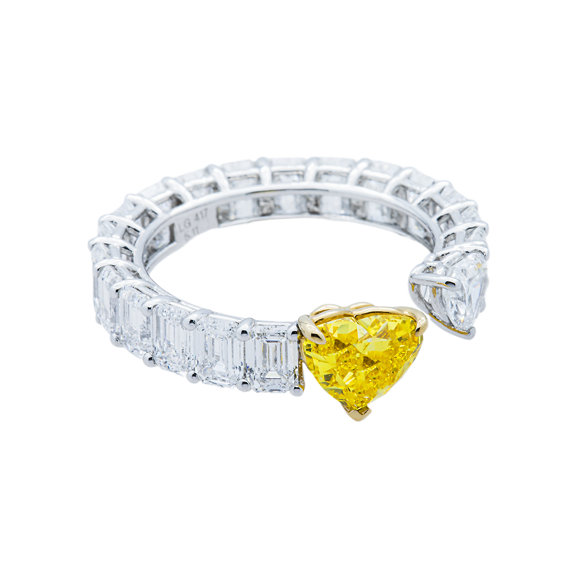 White Gold Fancy Yellow & White Heart Diamond Wrap Ring 5.11ctw