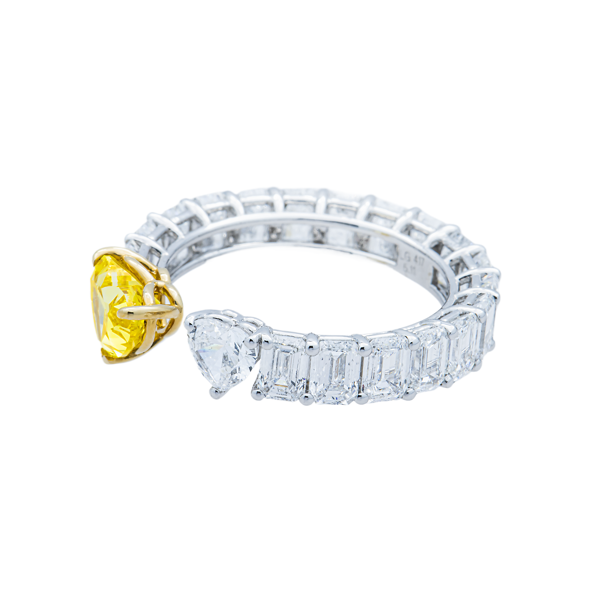 White Gold Fancy Yellow & White Heart Diamond Wrap Ring 5.11ctw