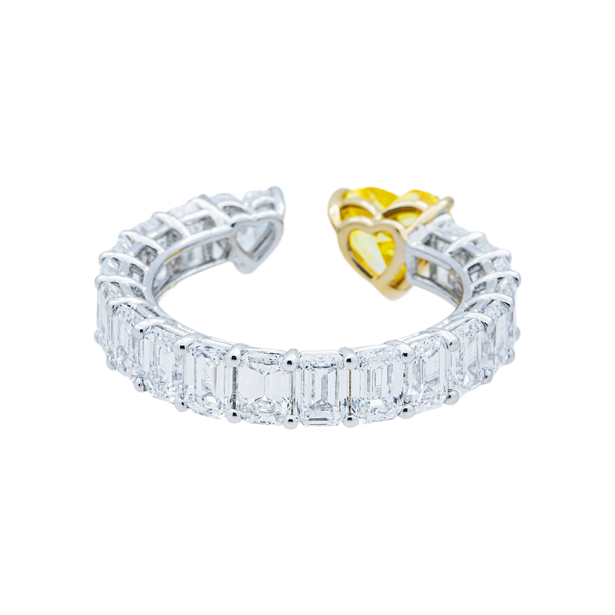 White Gold Fancy Yellow & White Heart Diamond Wrap Ring 5.11ctw