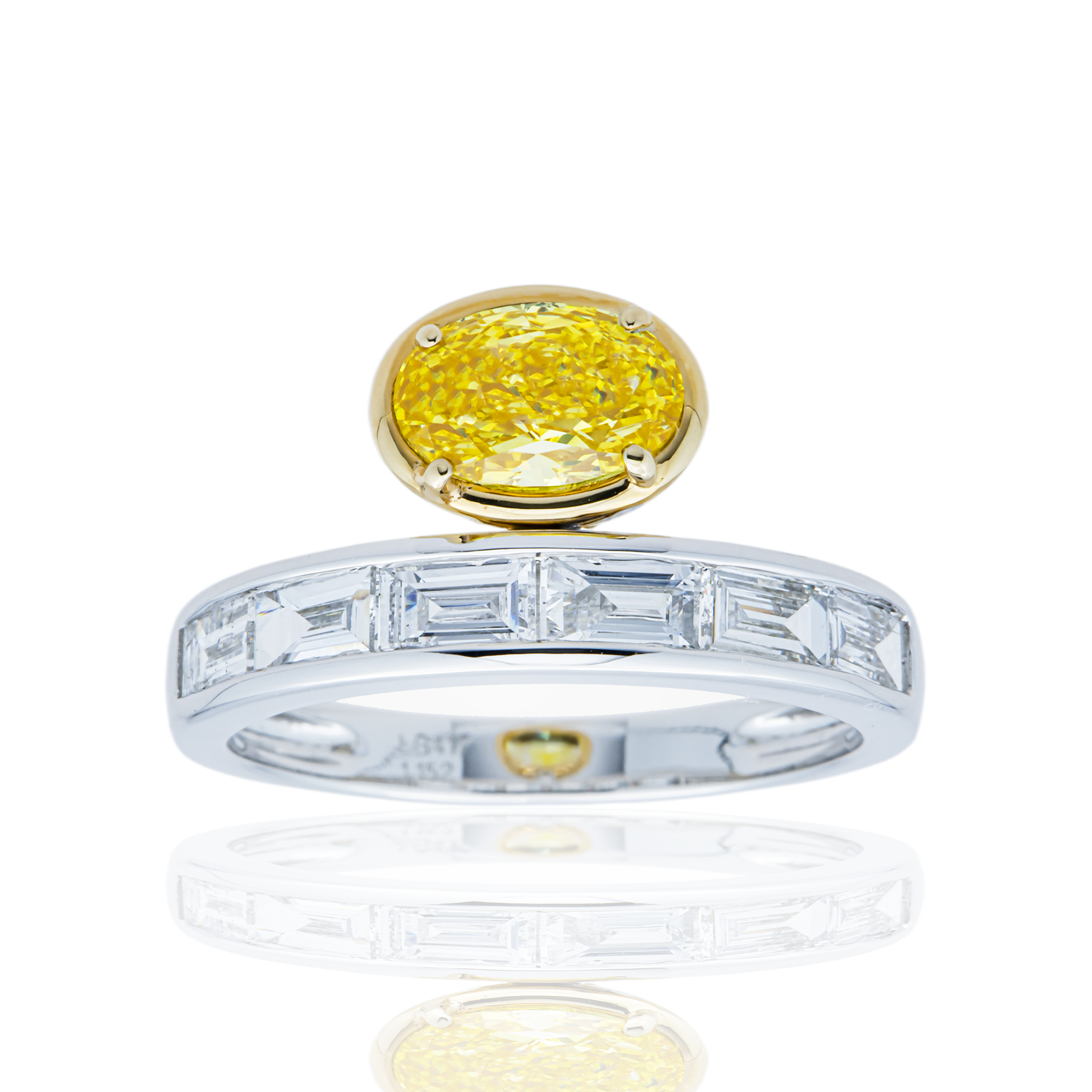 White Gold Floating Fancy Yellow Oval Diamond Ring 1.89ctw
