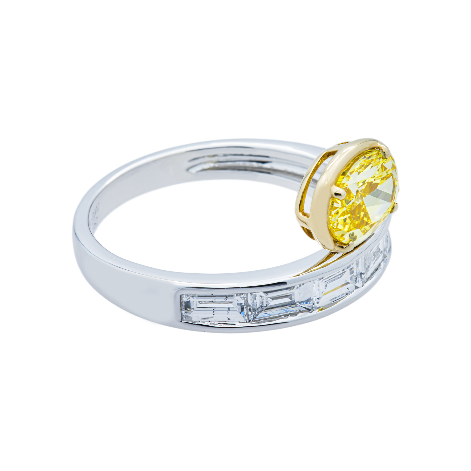 White Gold Floating Fancy Yellow Oval Diamond Ring 1.89ctw