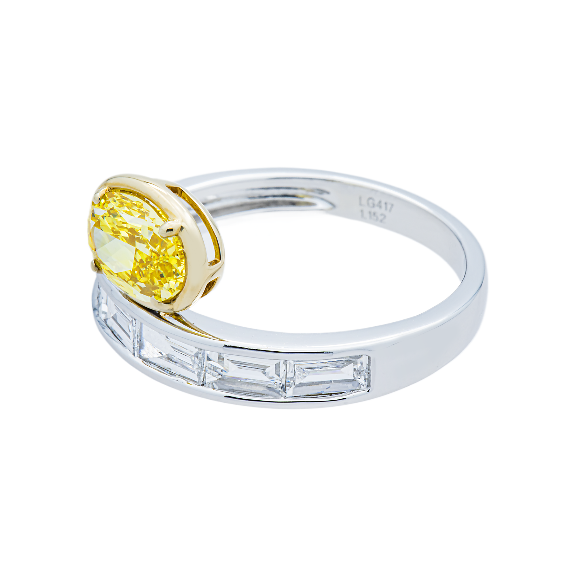 White Gold Floating Fancy Yellow Oval Diamond Ring 1.89ctw