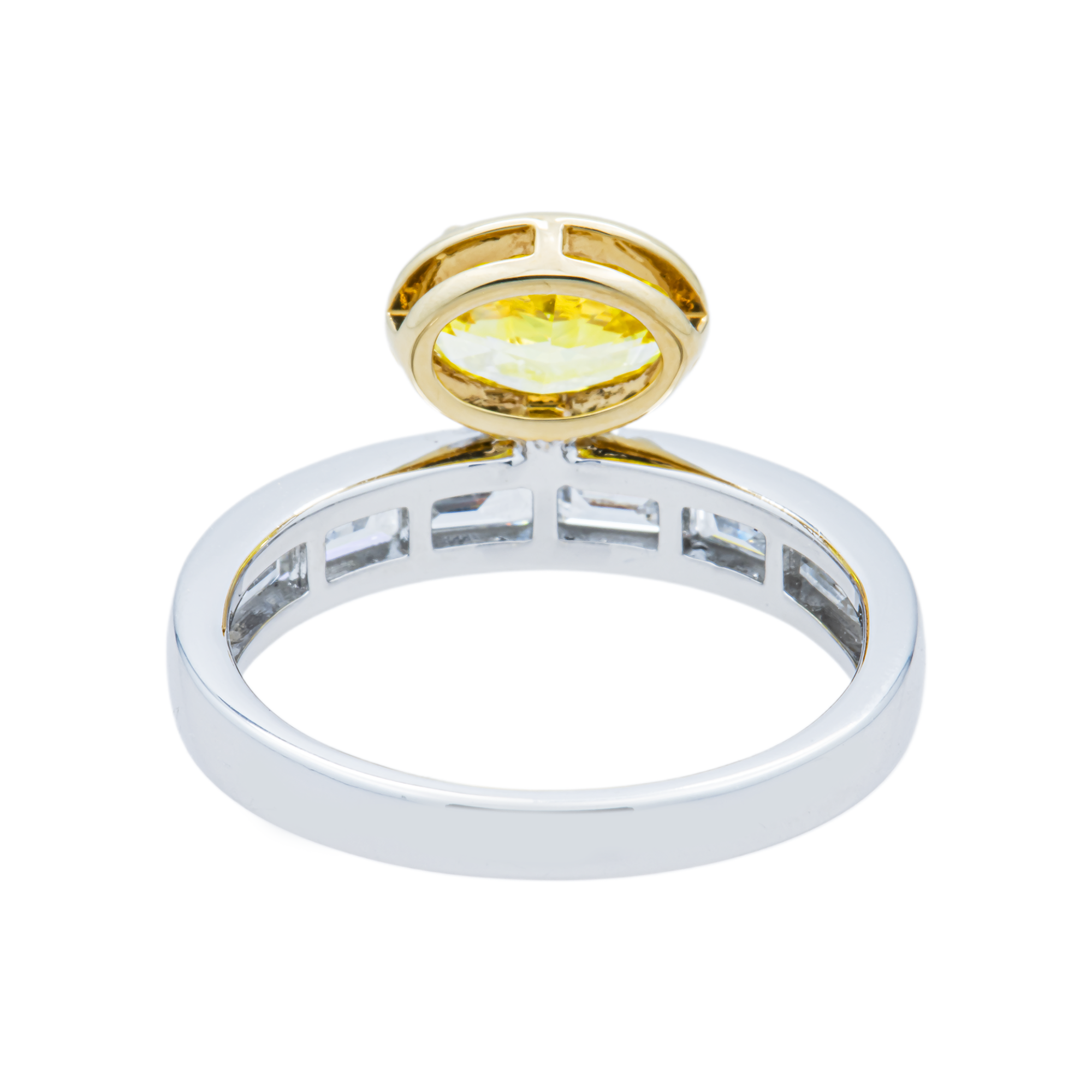 White Gold Floating Fancy Yellow Oval Diamond Ring 1.89ctw