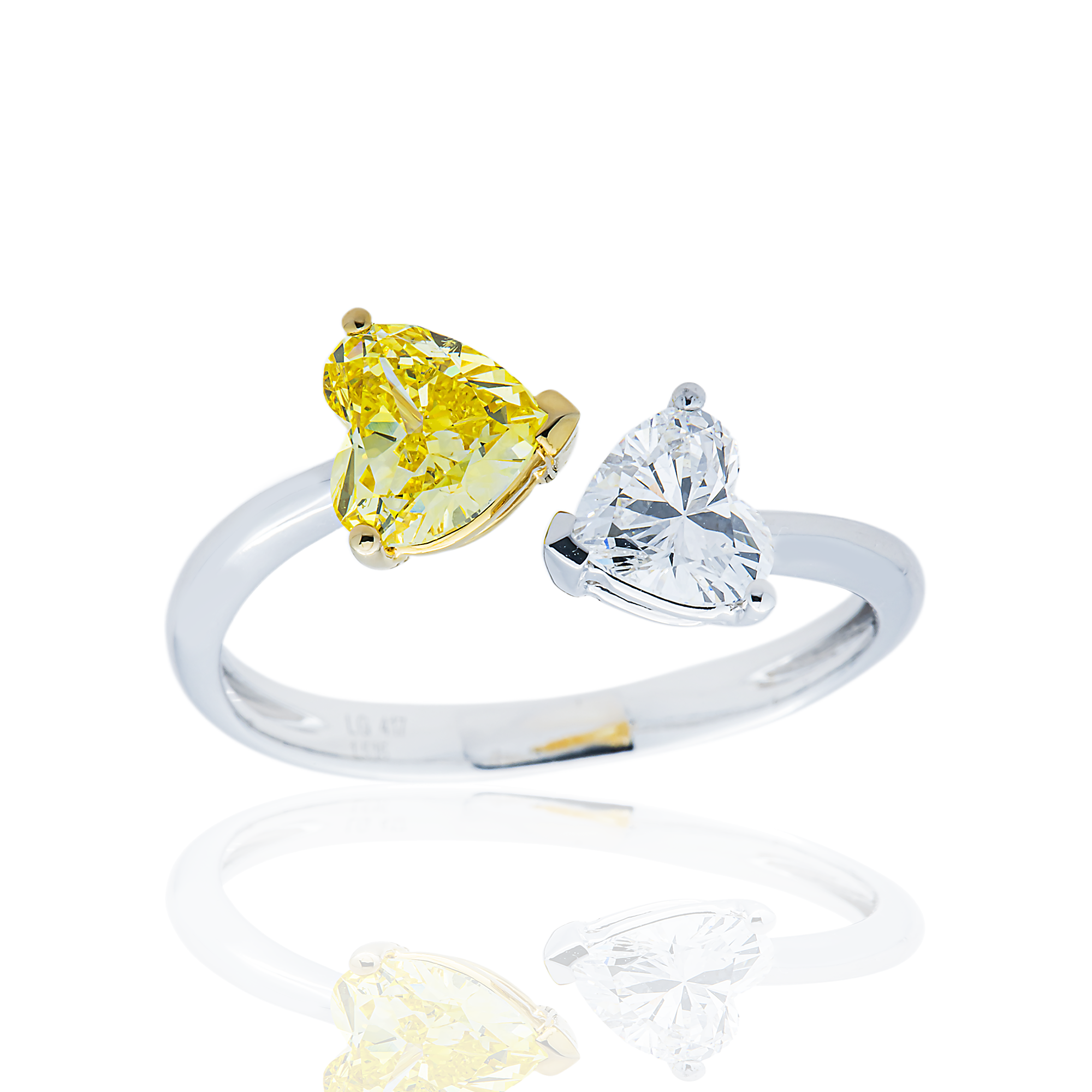 White Gold Fancy Yellow & Heart Diamond Bypass Wrap Ring 1.53ctw