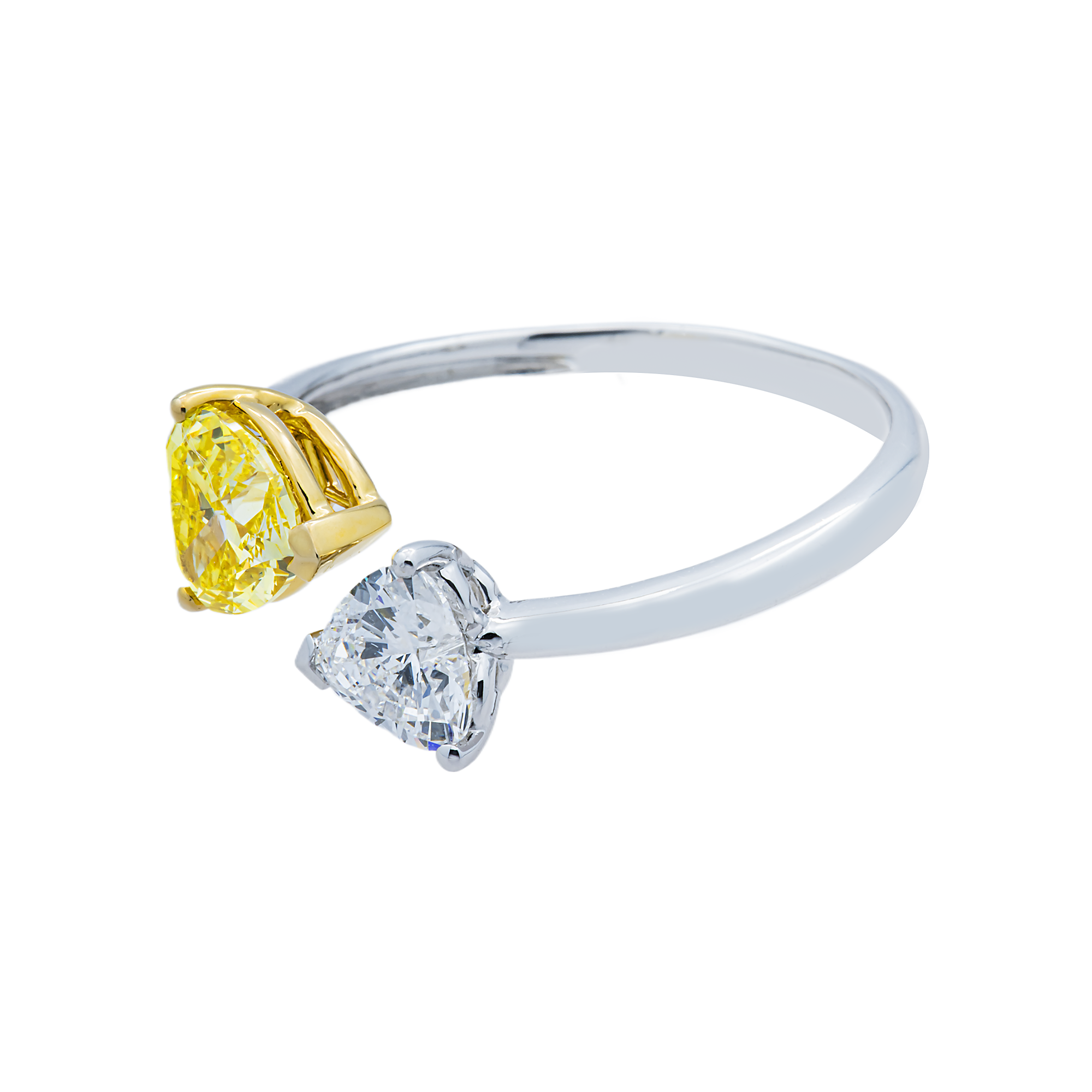 White Gold Fancy Yellow & Heart Diamond Bypass Wrap Ring 1.53ctw