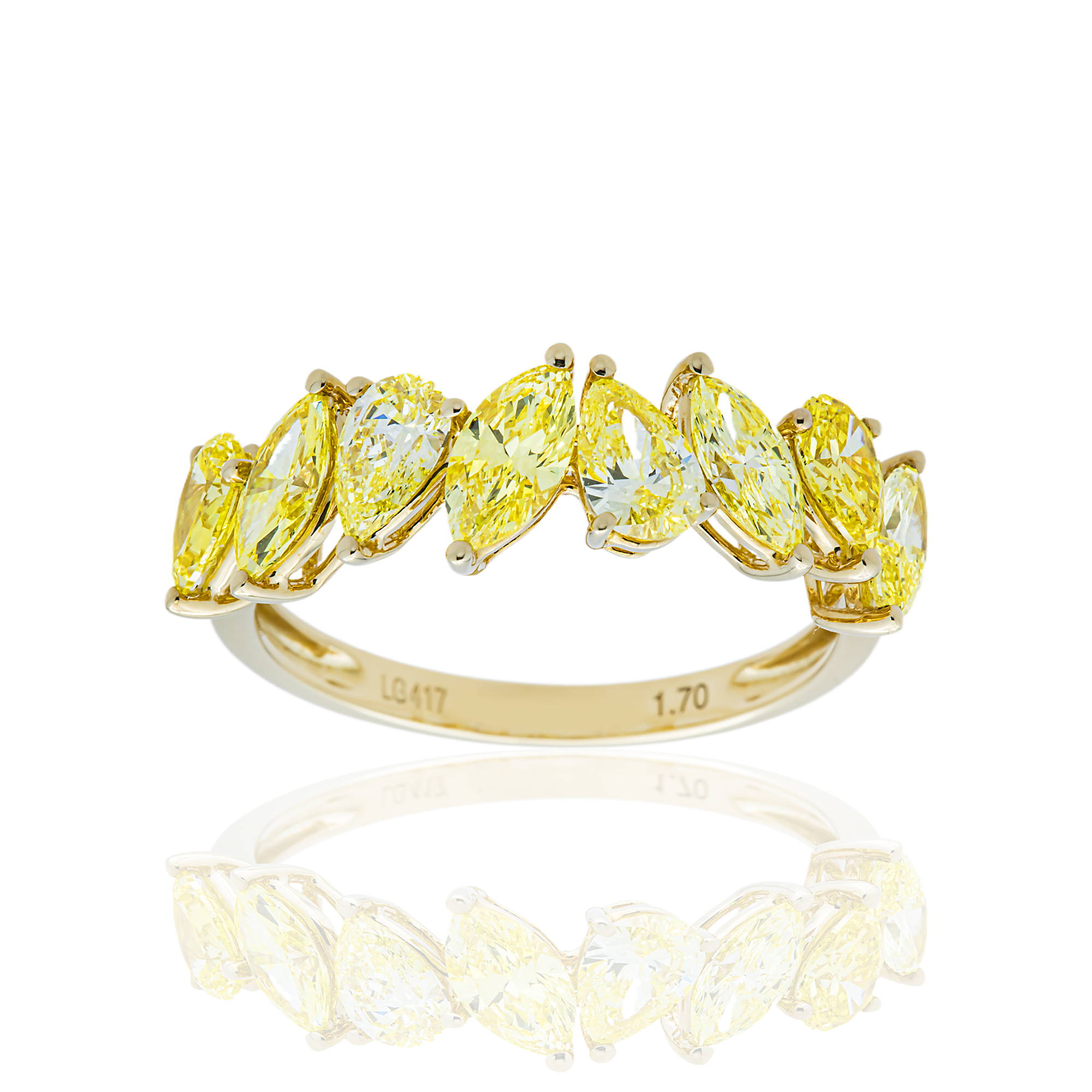 Yellow Gold Multi Shape Fancy Yellow Diamond Half Eternity Ring 1.70ctw
