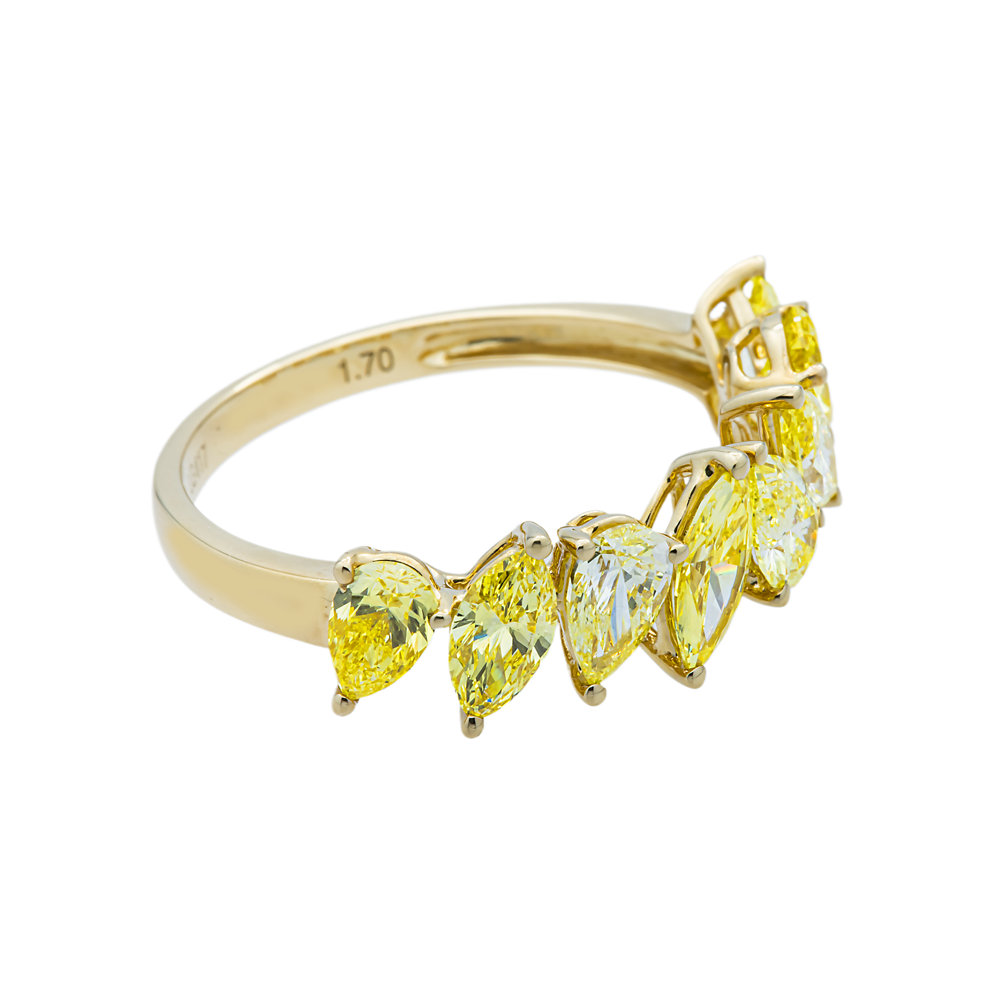 Yellow Gold Multi Shape Fancy Yellow Diamond Half Eternity Ring 1.70ctw