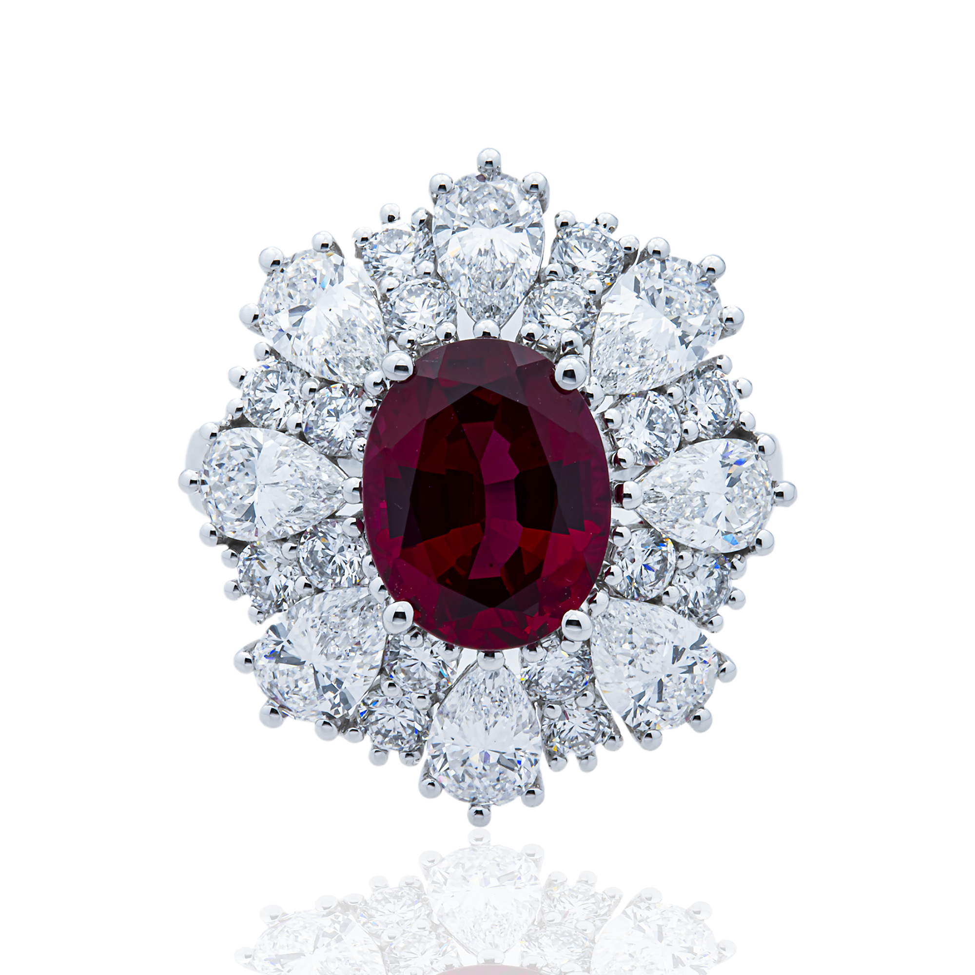 White Gold Oval Ruby & Multi Cut Diamond Ring 7.19ct