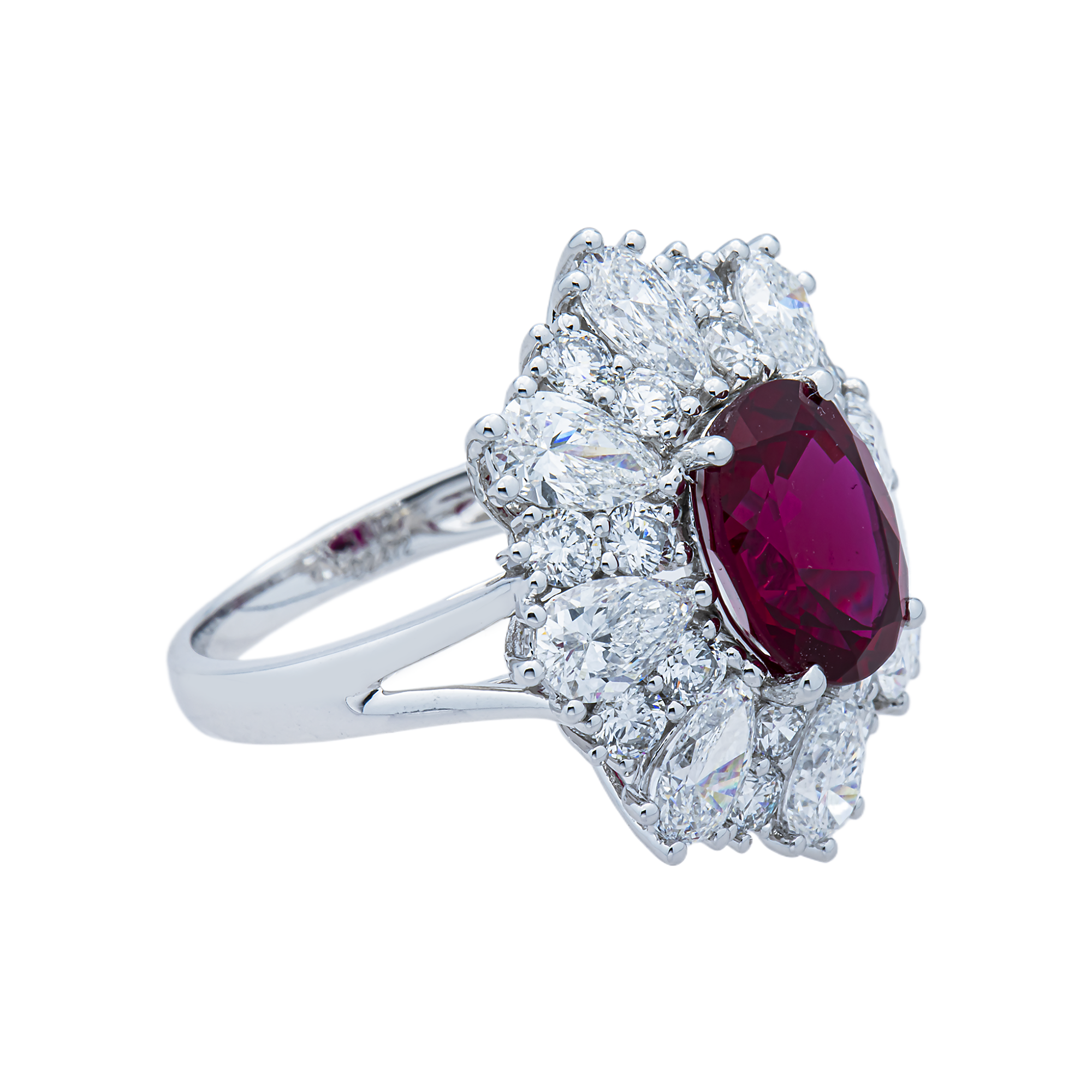 White Gold Oval Ruby & Multi Cut Diamond Ring 7.19ct