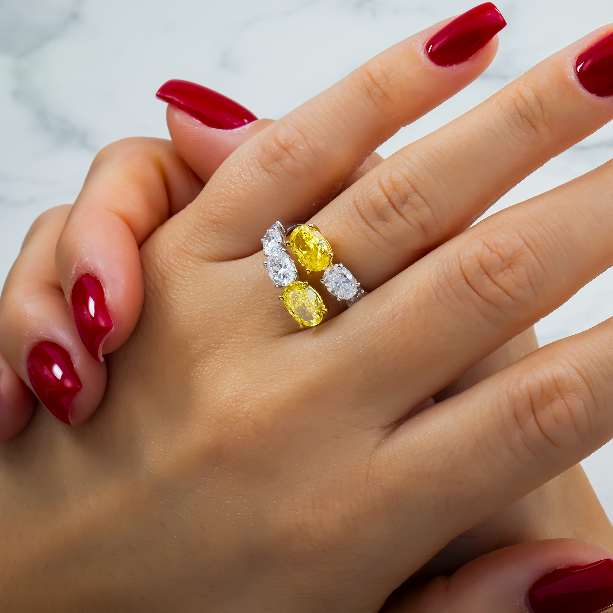 White Gold Fancy Yellow & White Diamond Bypass Wrap Ring 4.19ctw