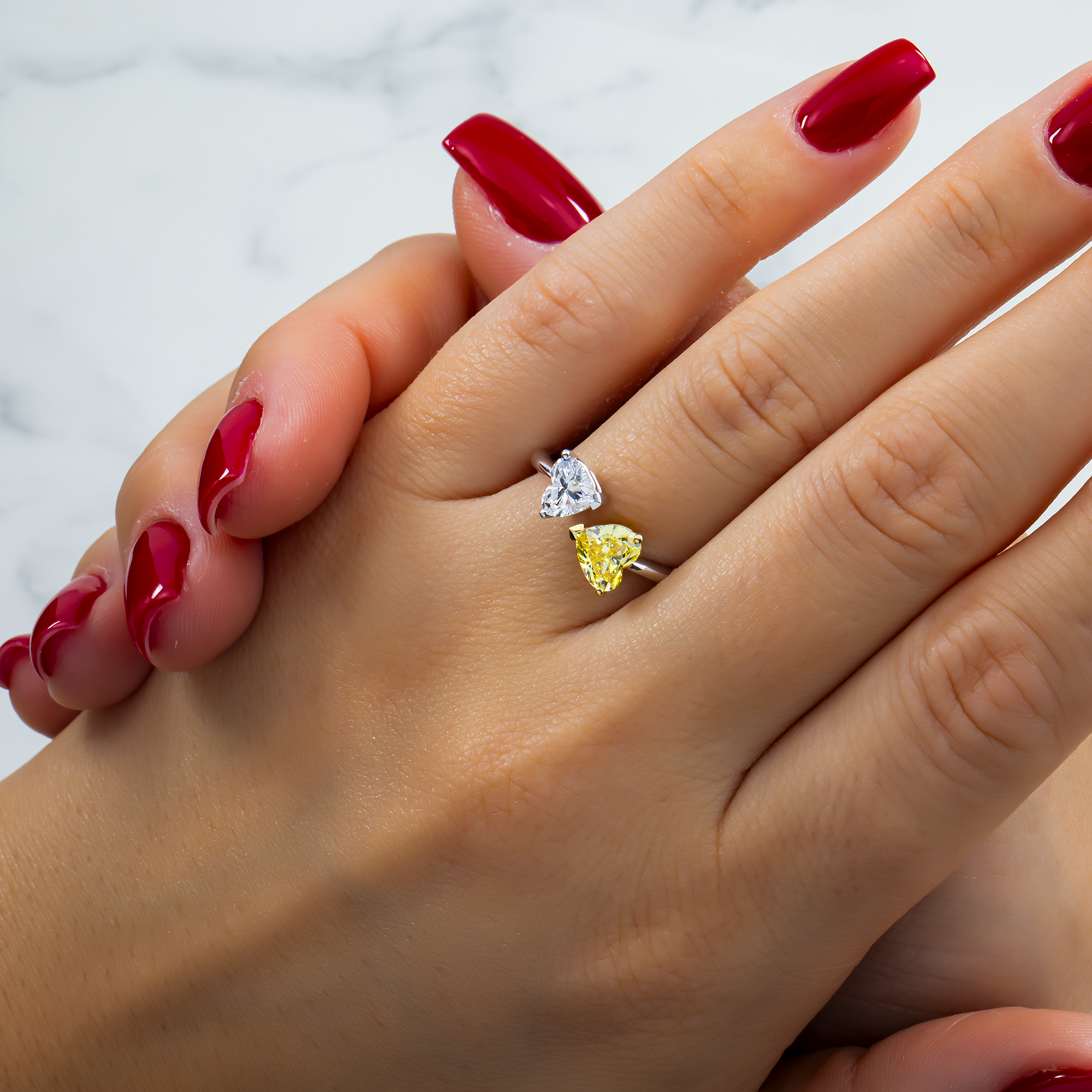White Gold Fancy Yellow & Heart Diamond Bypass Wrap Ring 1.53ctw