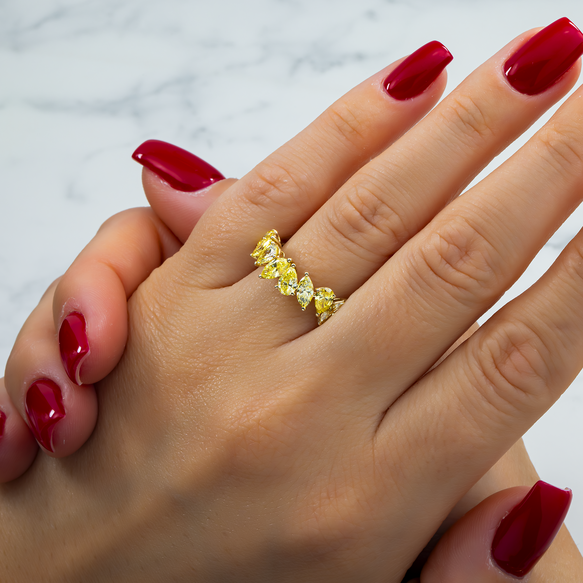 Yellow Gold Multi Shape Fancy Yellow Diamond Half Eternity Ring 1.70ctw