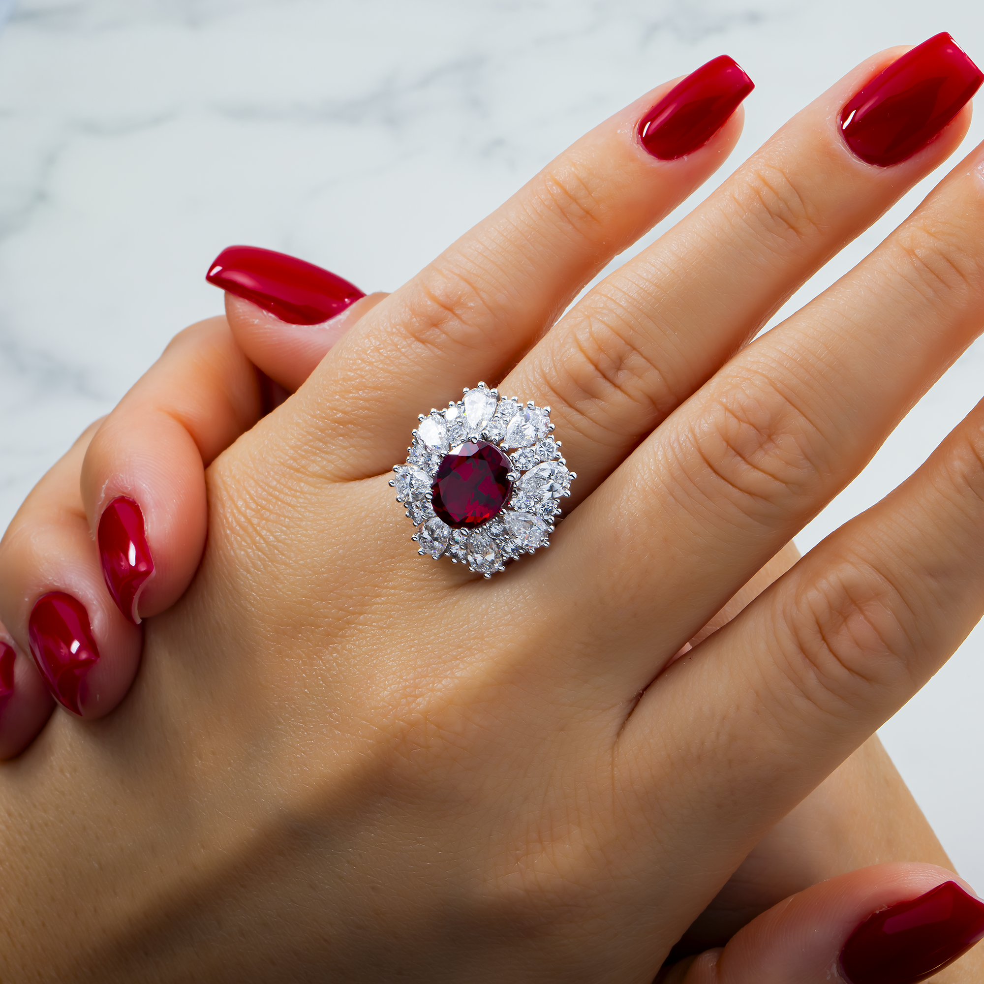 White Gold Oval Ruby & Multi Cut Diamond Ring 7.19ct