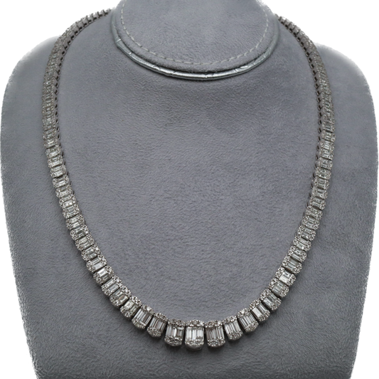 14K White Gold Graduated Baguette Diamond Chain 23.70ct