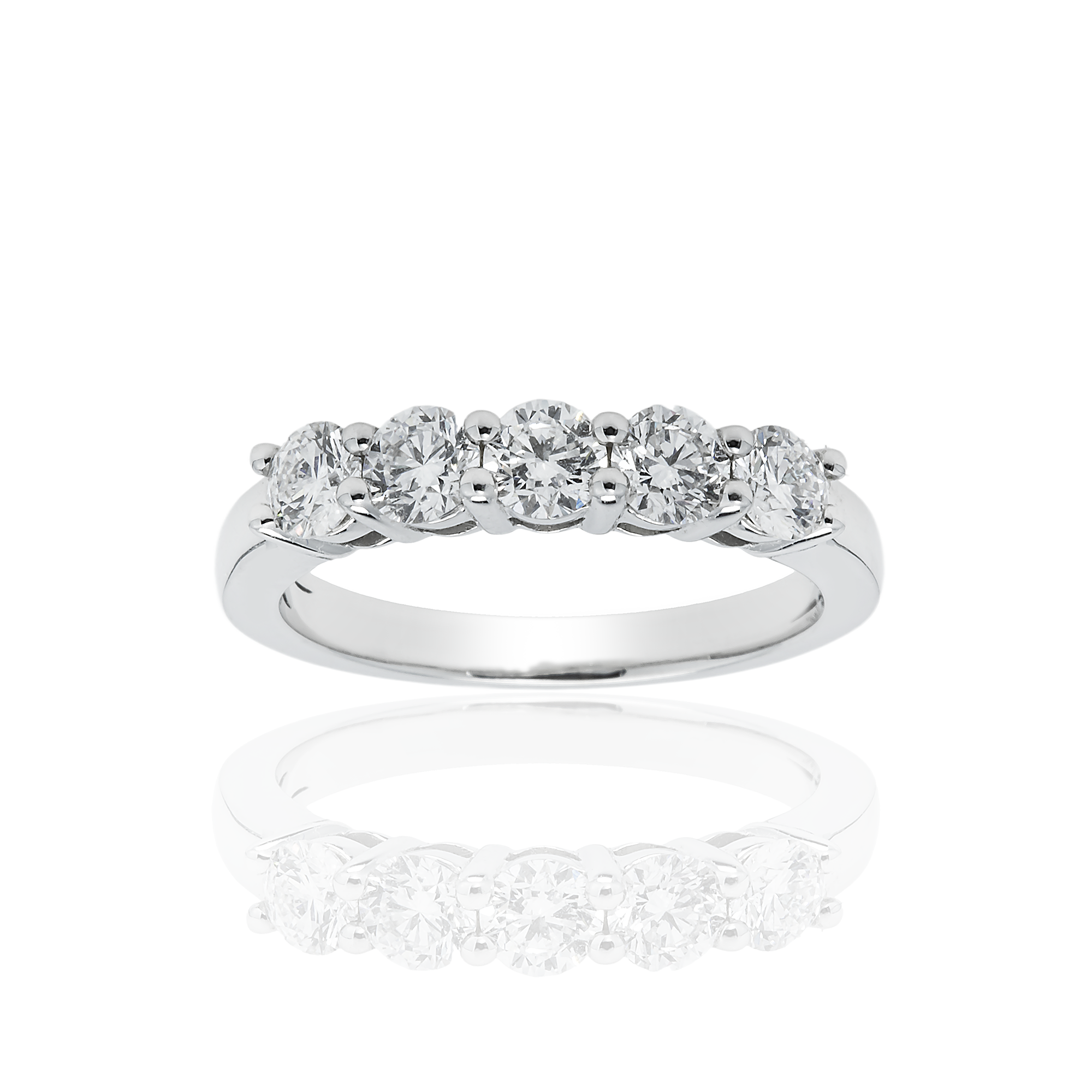 14K White Gold Prong Set Five Diamond Ring 1.0Ct (Size 6.75) Rings