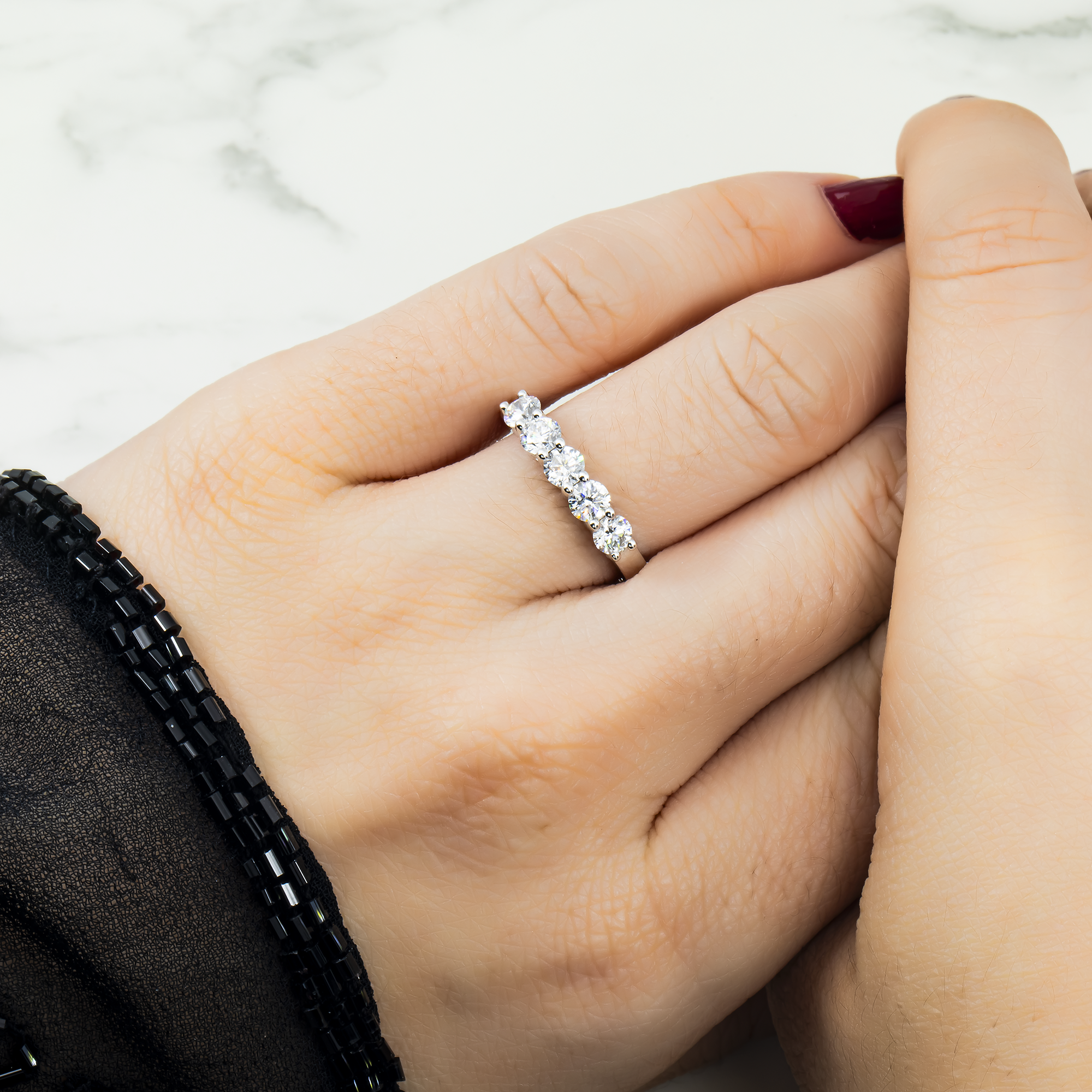 14K White Gold Prong Set Five Diamond Ring 1.0Ct (Size 6.75) Rings