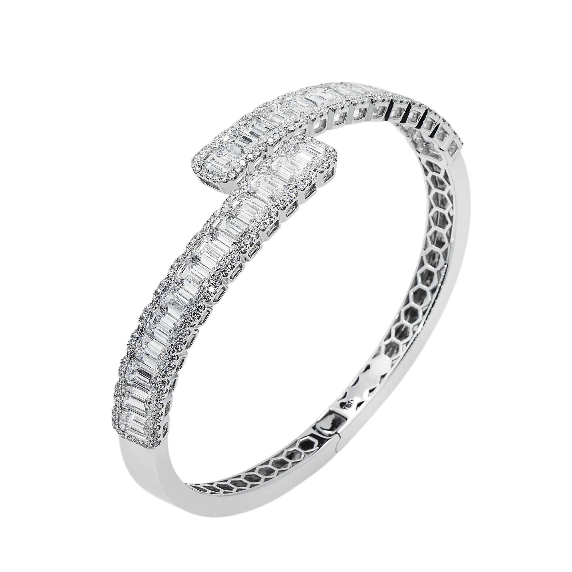 18K White Gold Emerald & Round Diamond Wrap Bangle Bracelet 11.61Ct Bracelets