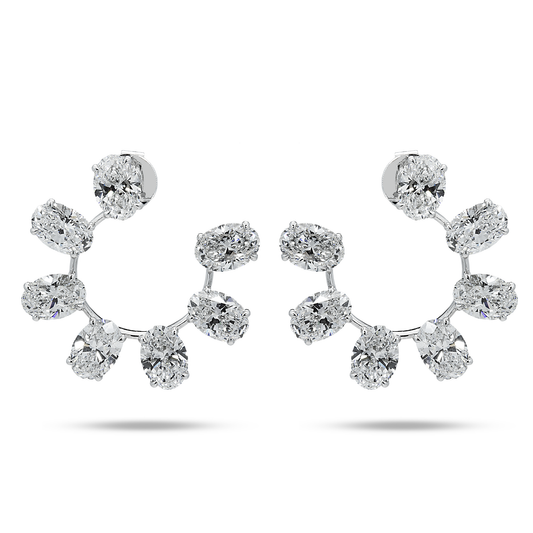 18K White Gold Oval Cut Diamond Front Facing Hoop Earrings 10.13Ctw