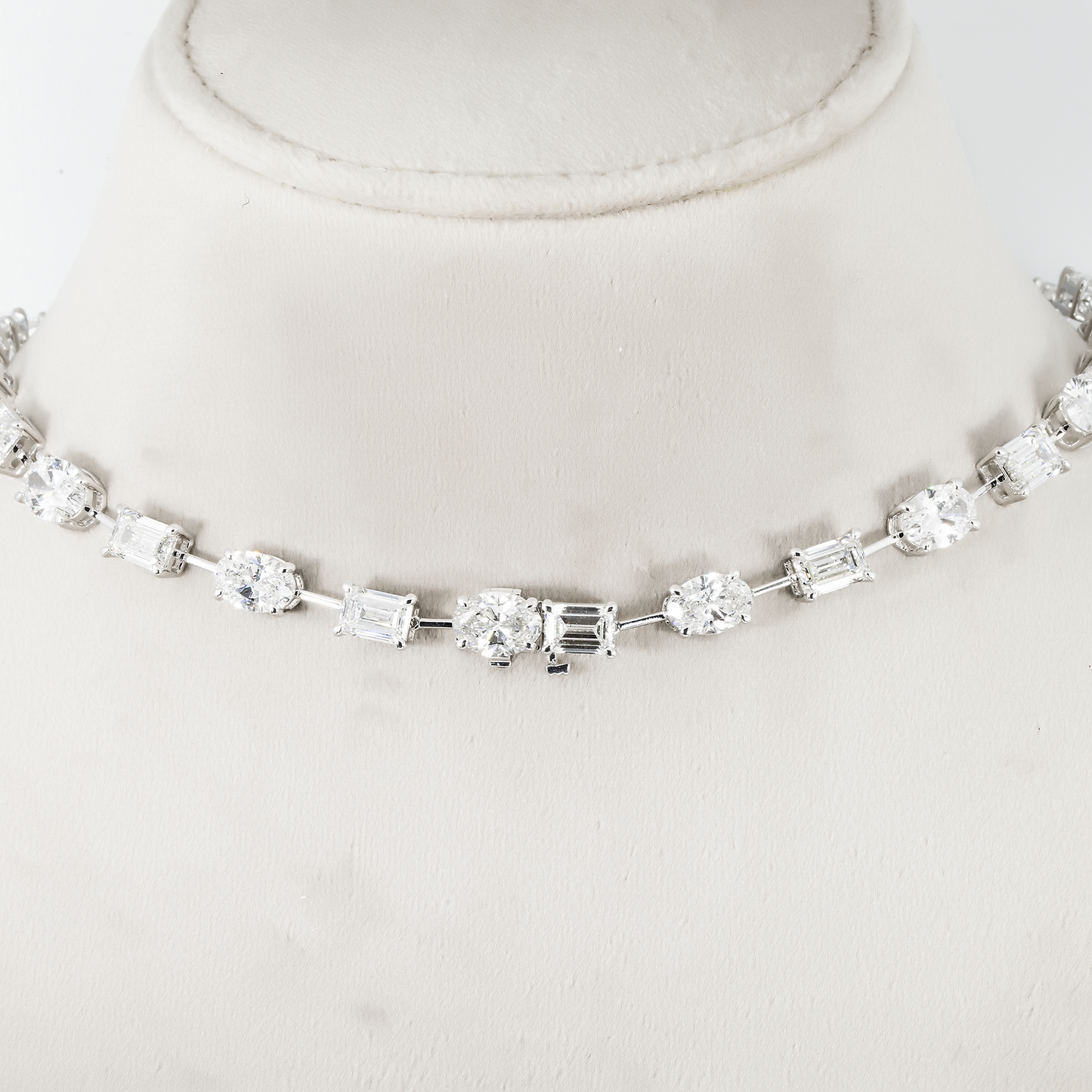 14K White Gold Multi Cut Diamond Satellite Necklace 45.82ct