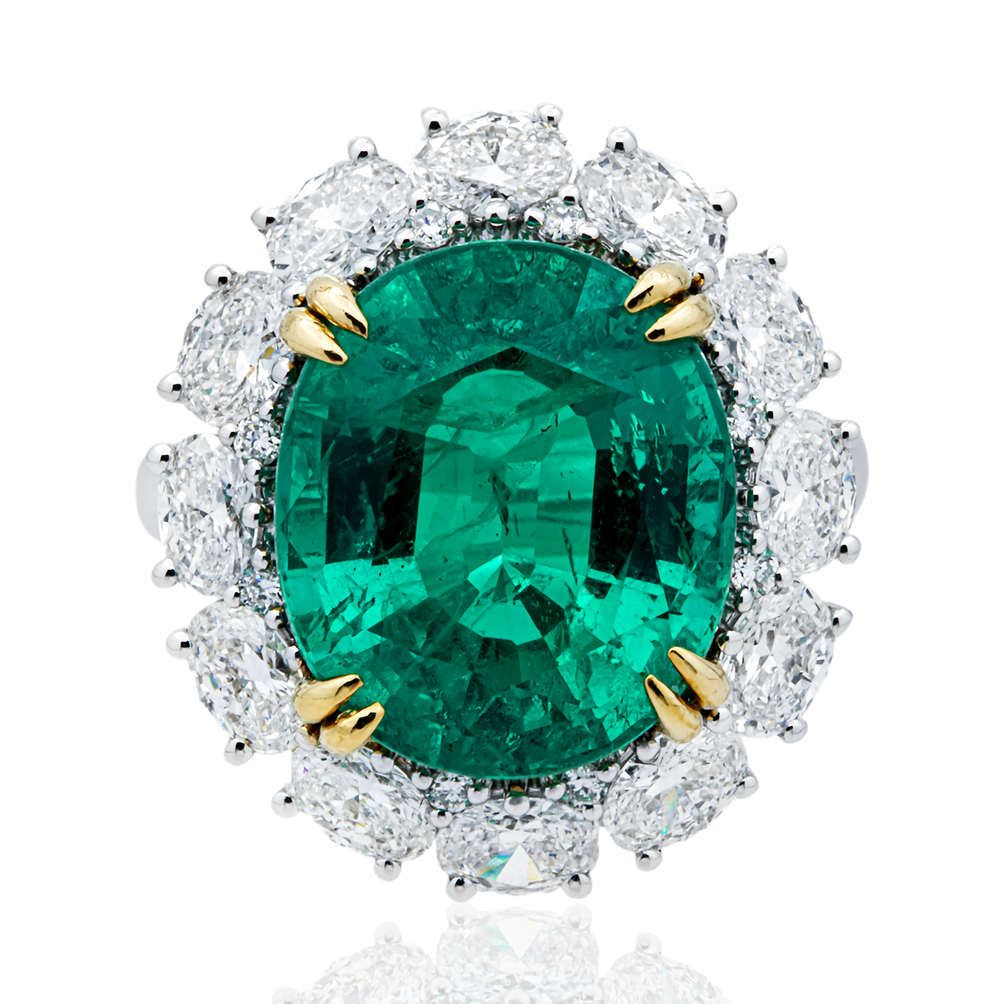 18K White Gold Oval Emerald & Diamond Ring 11.15ctw