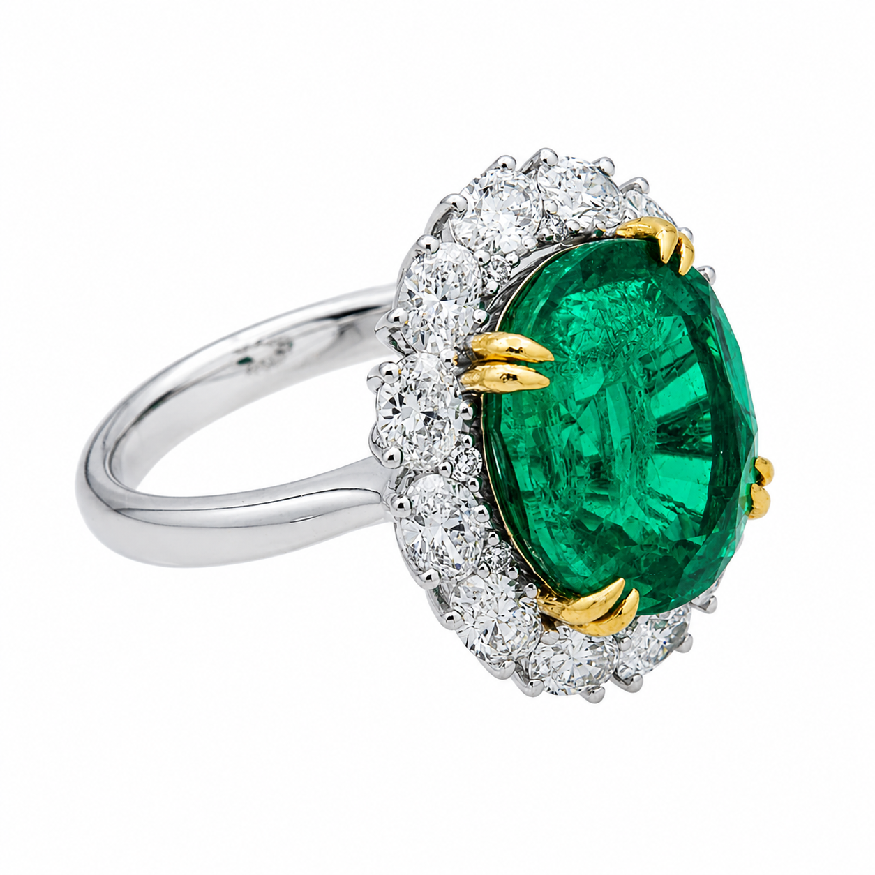 18K White Gold Oval Emerald & Diamond Ring 11.15ctw
