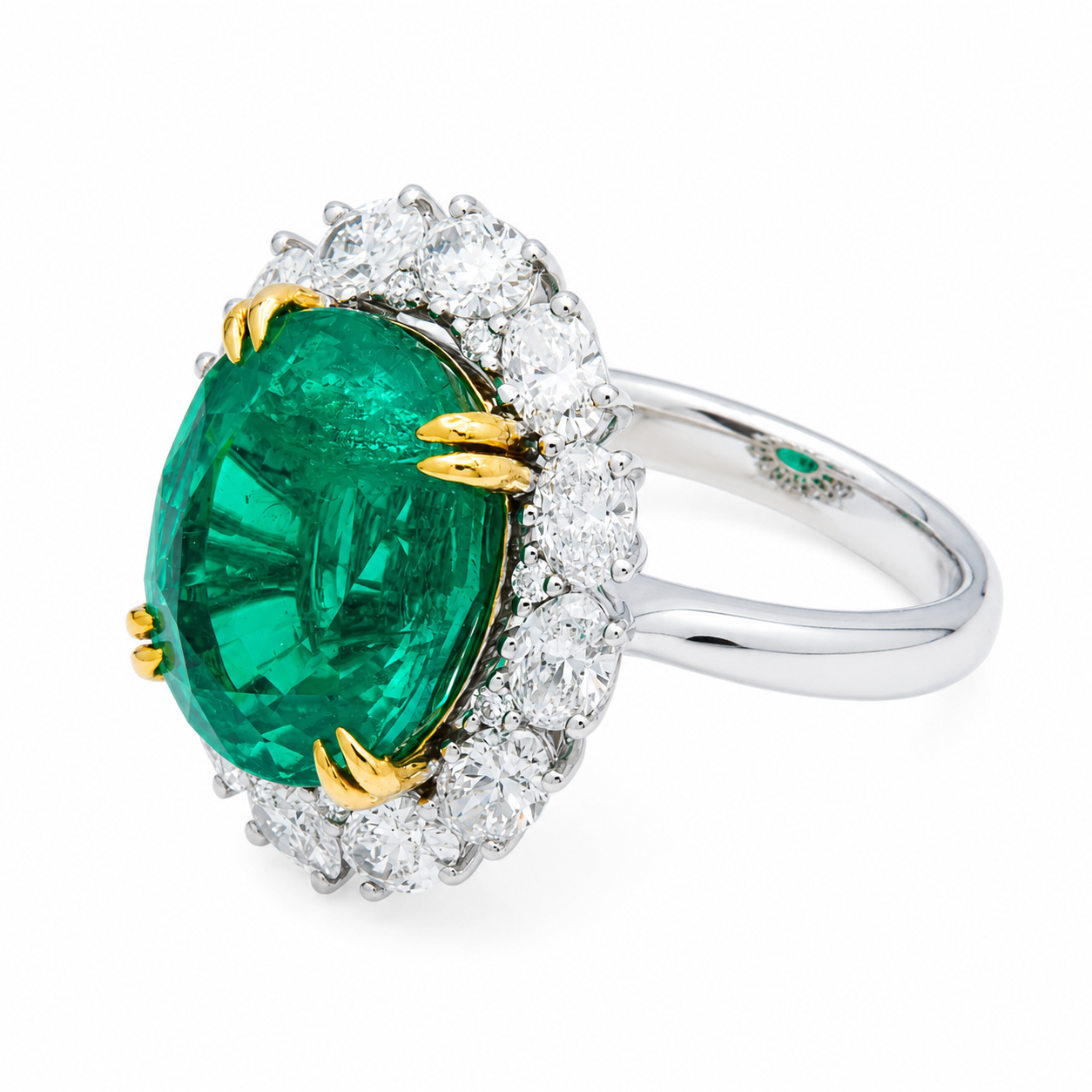 18K White Gold Oval Emerald & Diamond Ring 11.15ctw