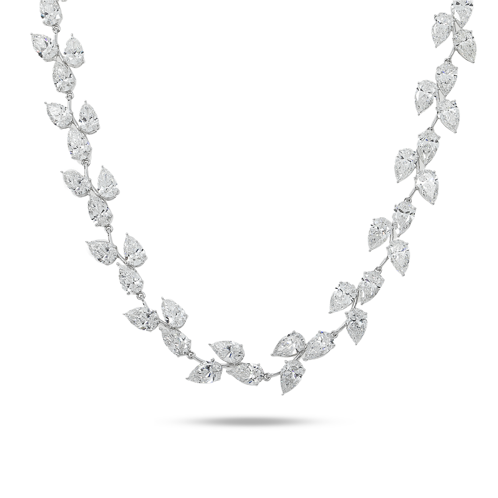 18K White Gold Pear Cut Diamond Rose Bud Vine Necklace 56.69Ct Necklace