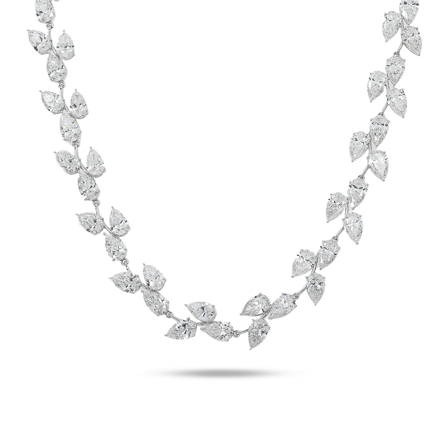 18K White Gold Pear Cut Diamond Rose Bud Vine Necklace 56.69ct