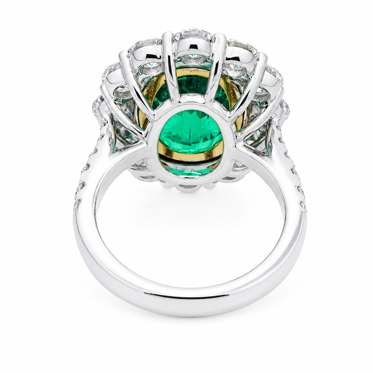 18K White Gold Oval Emerald & Round Diamond Ring 10.10ctw