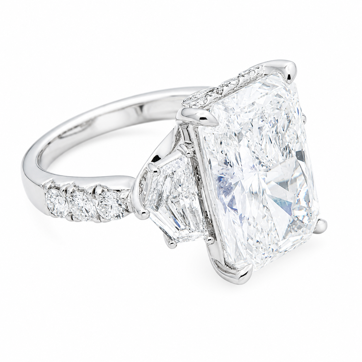 14K White Gold 10.64ct Radiant Diamond Engagement Ring 12.97ctw