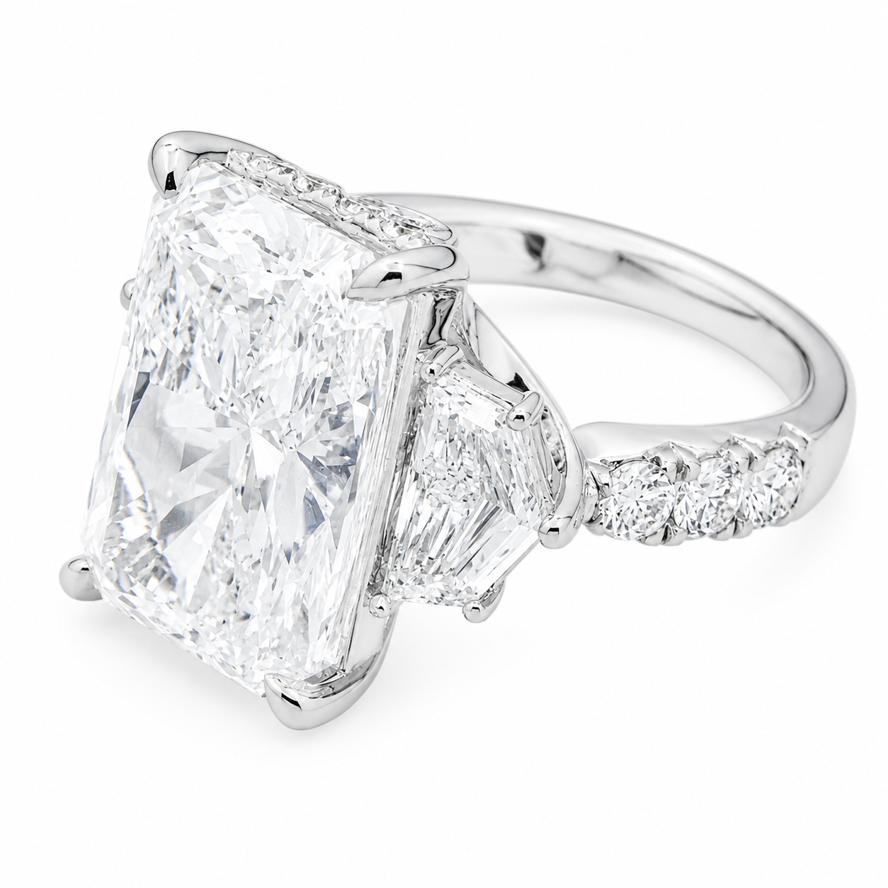 14K White Gold 10.64ct Radiant Diamond Engagement Ring 12.97ctw