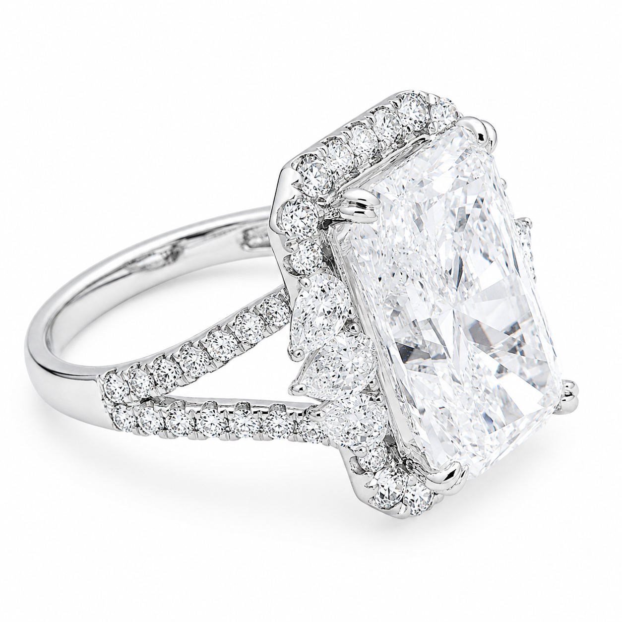 14K White Gold 9.44ct Radiant Diamond Engagement Ring 11.05ctw