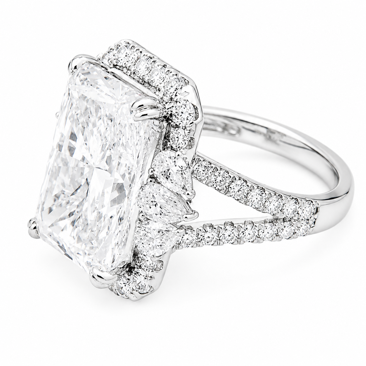 14K White Gold 9.44ct Radiant Diamond Engagement Ring 11.05ctw