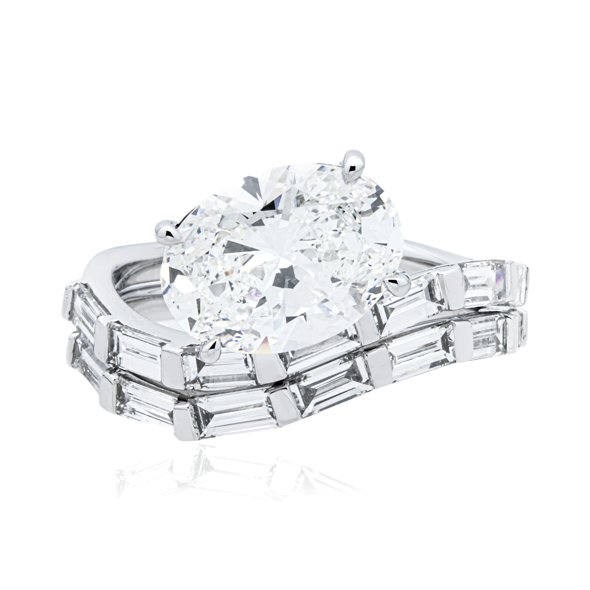 14K White Gold 3.02ct Oval & Baguette Diamond Ring 4.60ctw