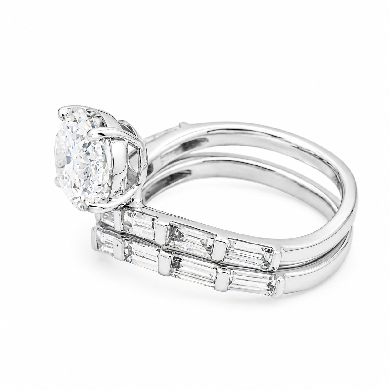 14K White Gold 3.02ct Oval & Baguette Diamond Ring 4.60ctw