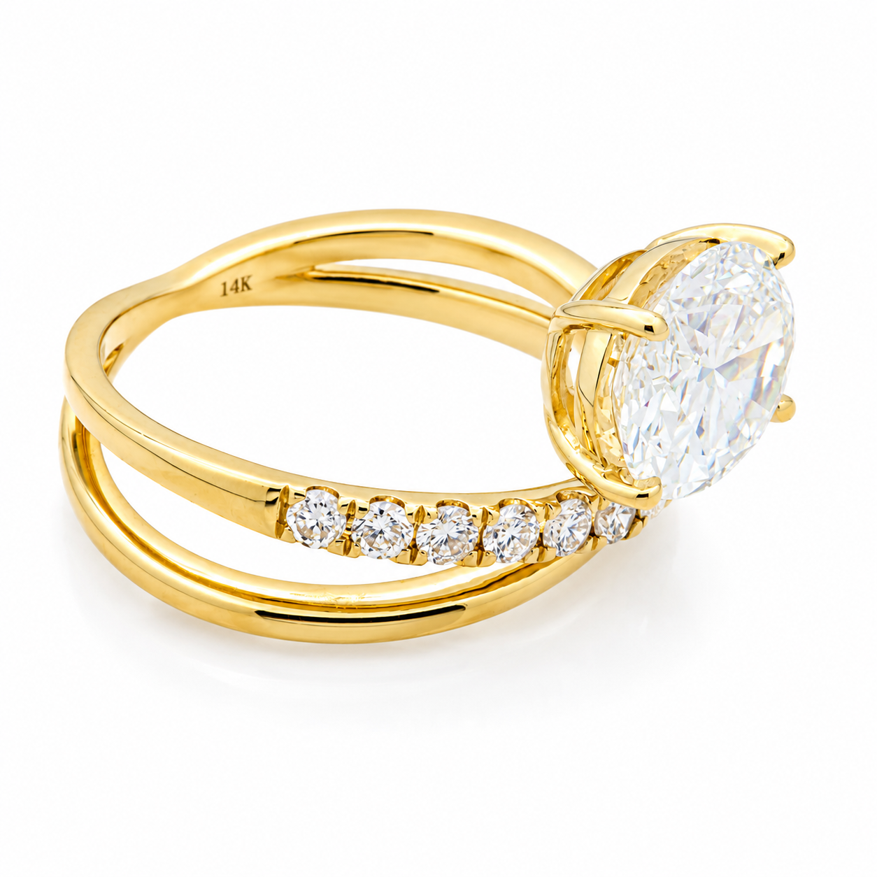 14K Yellow Gold 3.03ct Oval & Round Diamond Ring 3.5ctw
