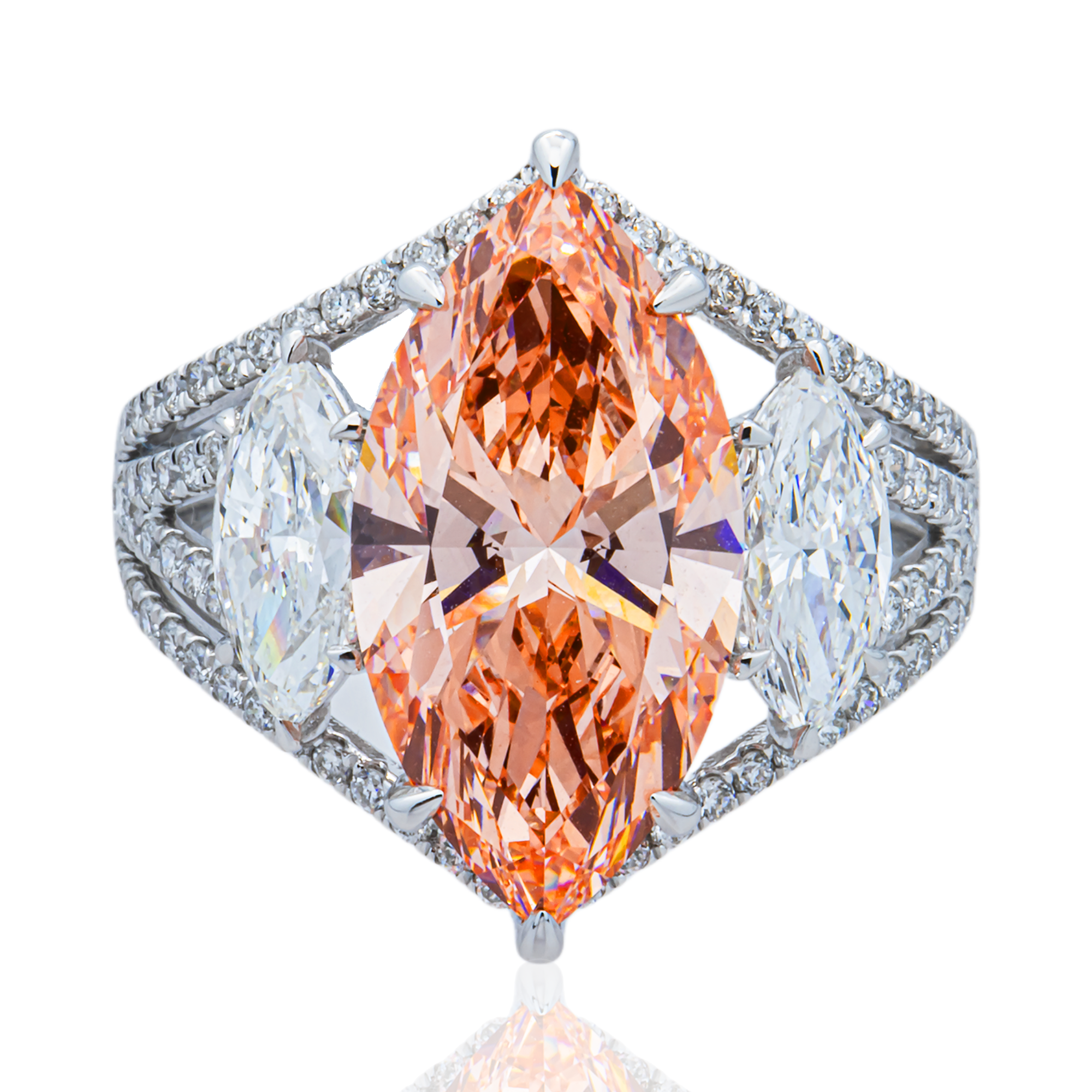14K White Gold Marquise Fancy Pink Diamond Ring 7.24ctw