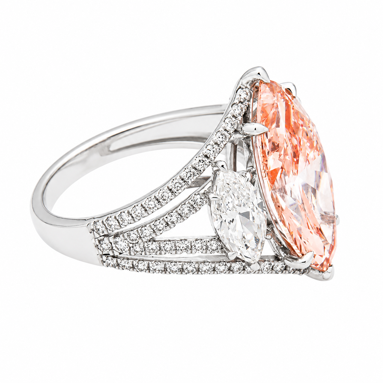 14K White Gold Marquise Fancy Pink Diamond Ring 7.24ctw