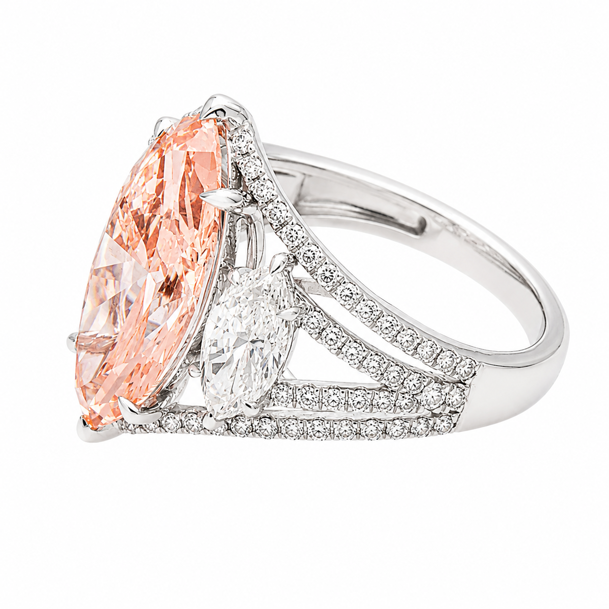 14K White Gold Marquise Fancy Pink Diamond Ring 7.24ctw