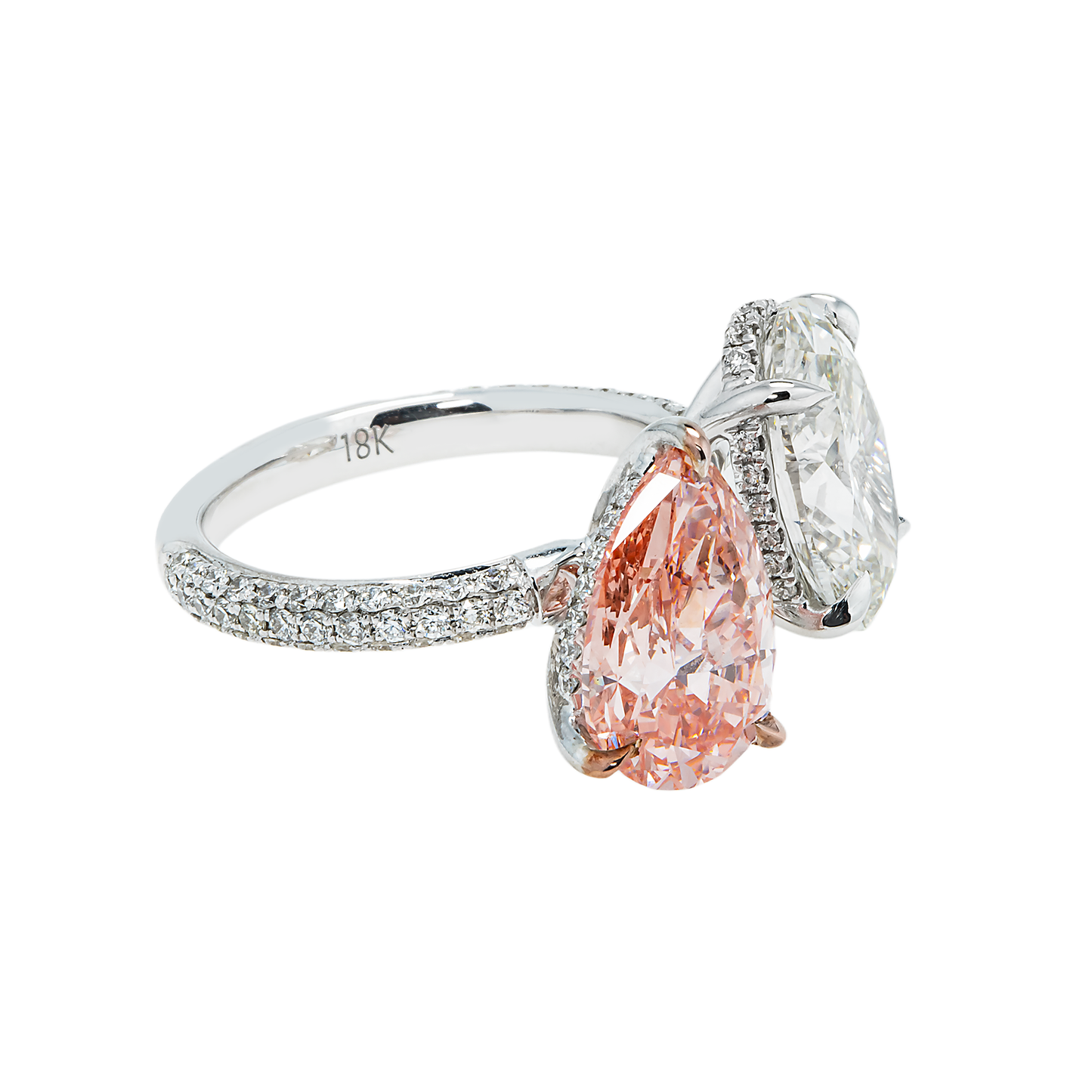 18K White Gold Oval Cut & Fancy Pink Pear Cut Diamond Ring 7.93ctw