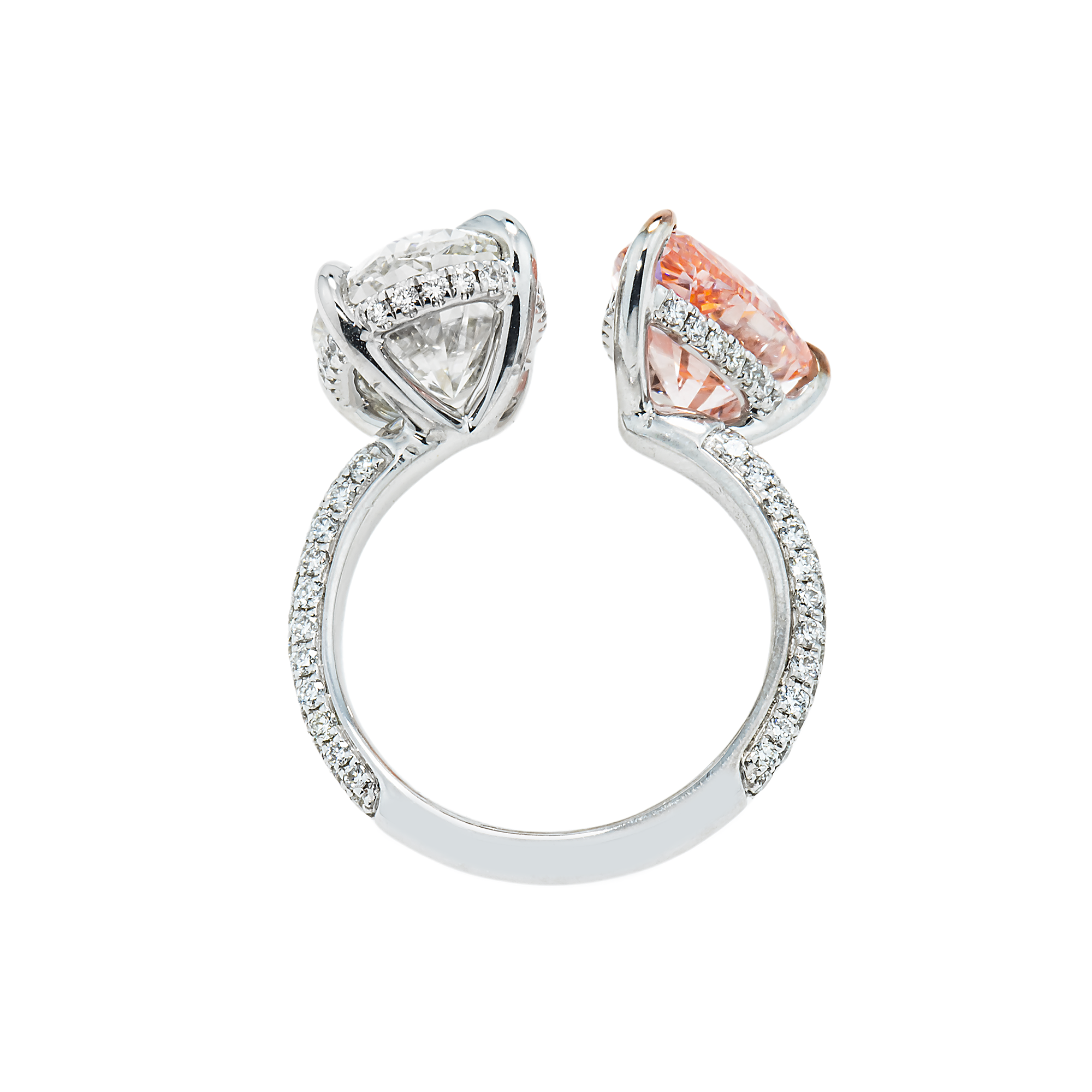 18K White Gold Oval Cut & Fancy Pink Pear Diamond Ring 7.93Ctw Bridal