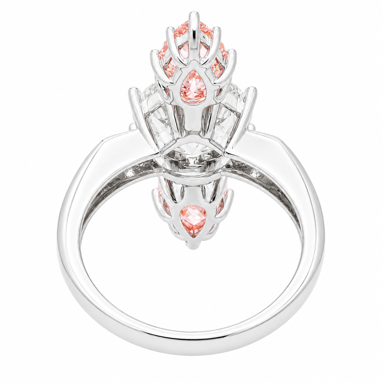 14K White Gold Round & Pear Fancy Pink Diamond Ring 5.16ctw