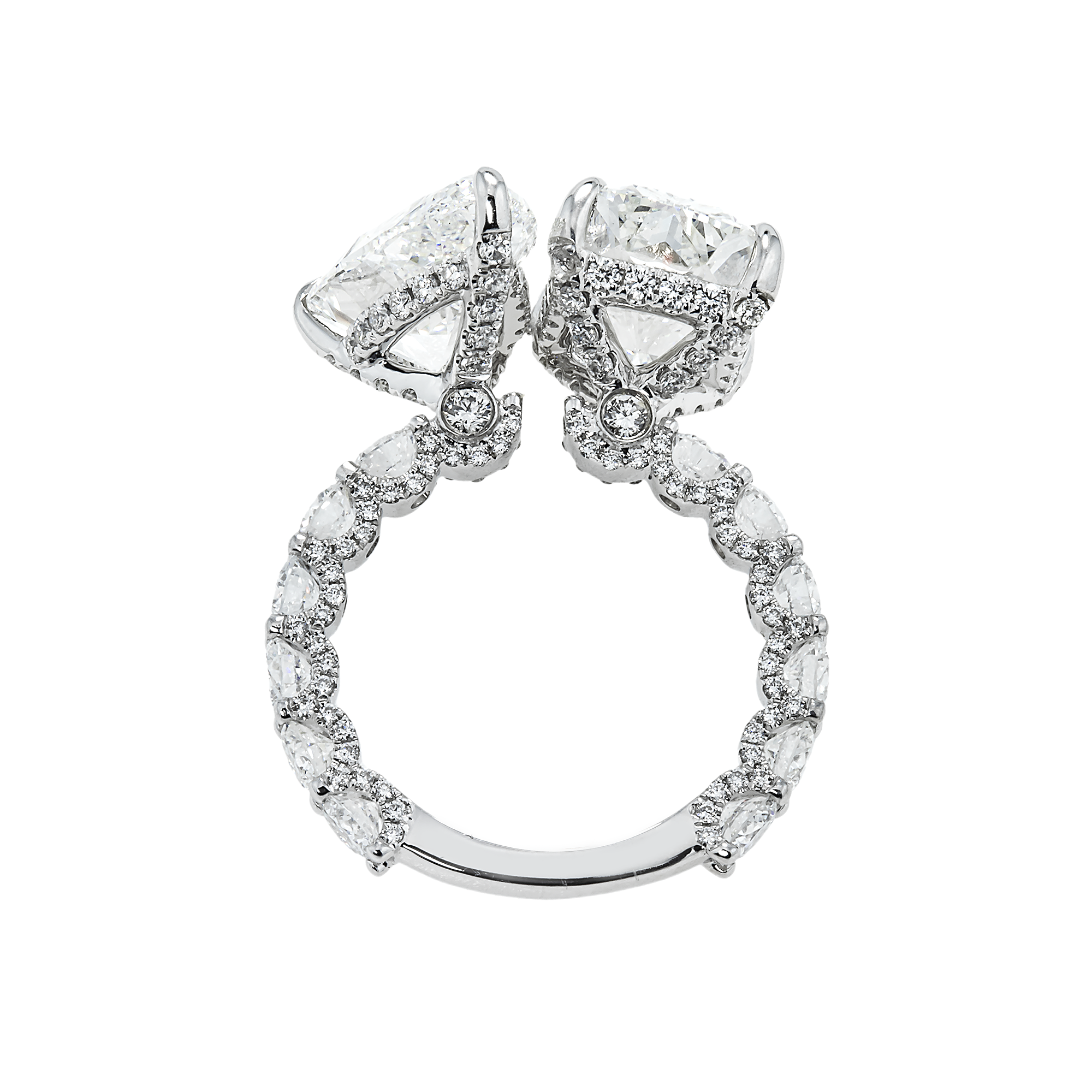 18K White Gold Cushion & Pear Cut Diamond Engagement Ring 12.99Ctw Bridal