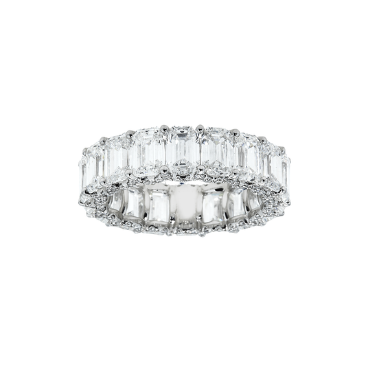 18K White Gold Emerald Diamond Cut Eternity Ring w/ Encrusted Setting 8.75ct (size 6)