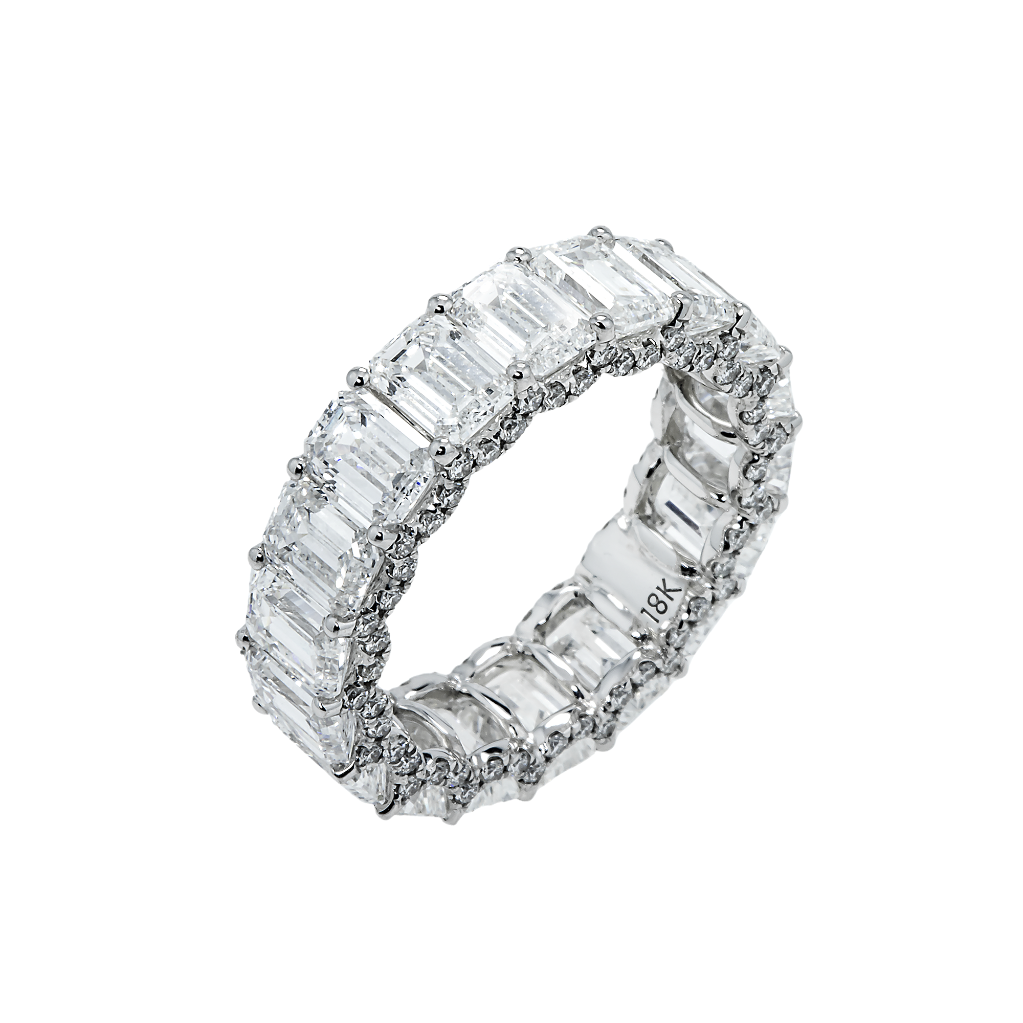 18K White Gold Emerald Diamond Cut Eternity Ring W/ Encrusted Setting 8.75Ct (Size 6) Rings