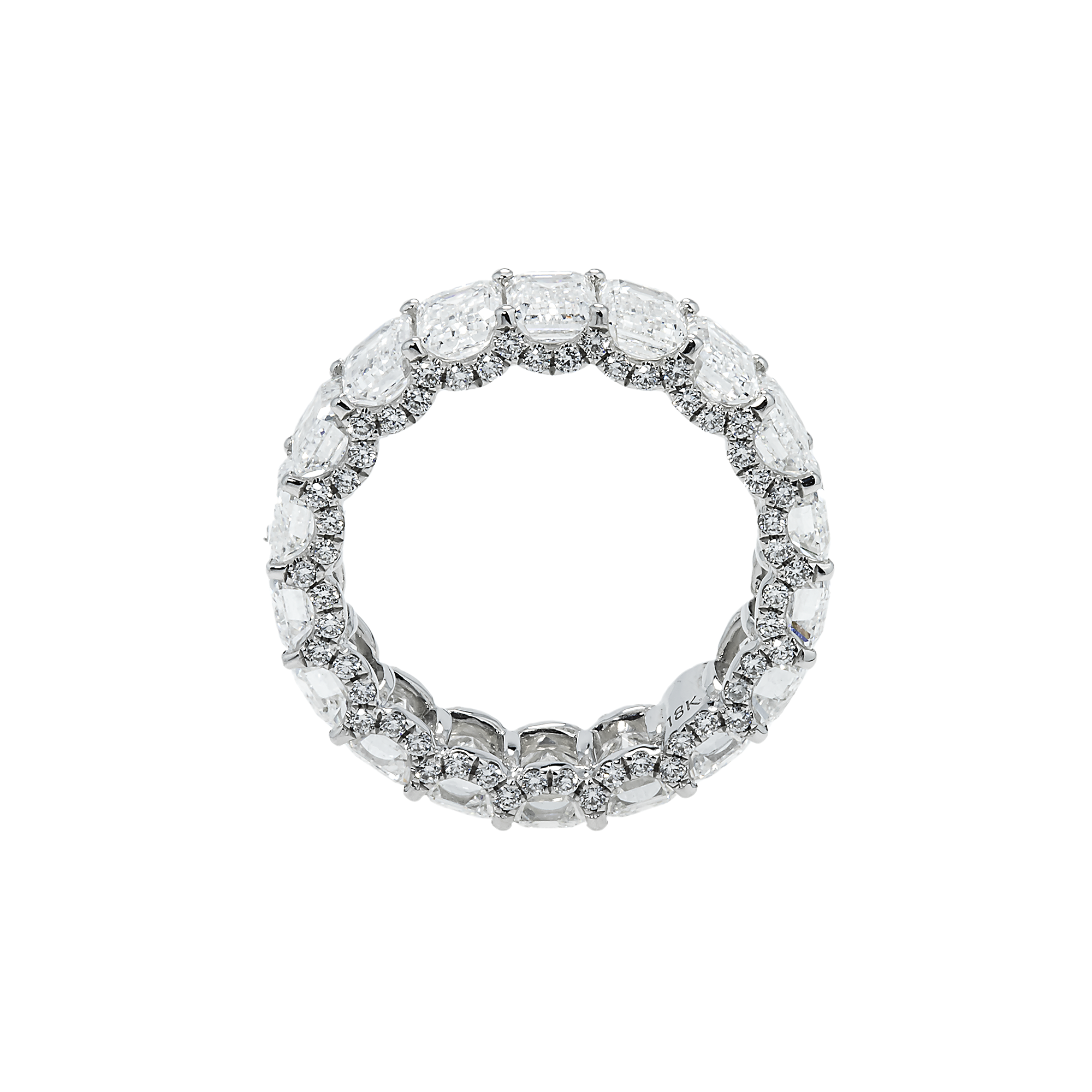 18K White Gold Emerald Diamond Cut Eternity Ring W/ Encrusted Setting 8.75Ct (Size 6) Rings