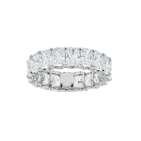 18K White Gold Radiant Cut Diamond Eternity Ring W/ Encrusted Setting 8.65Ct (Size 6) Rings