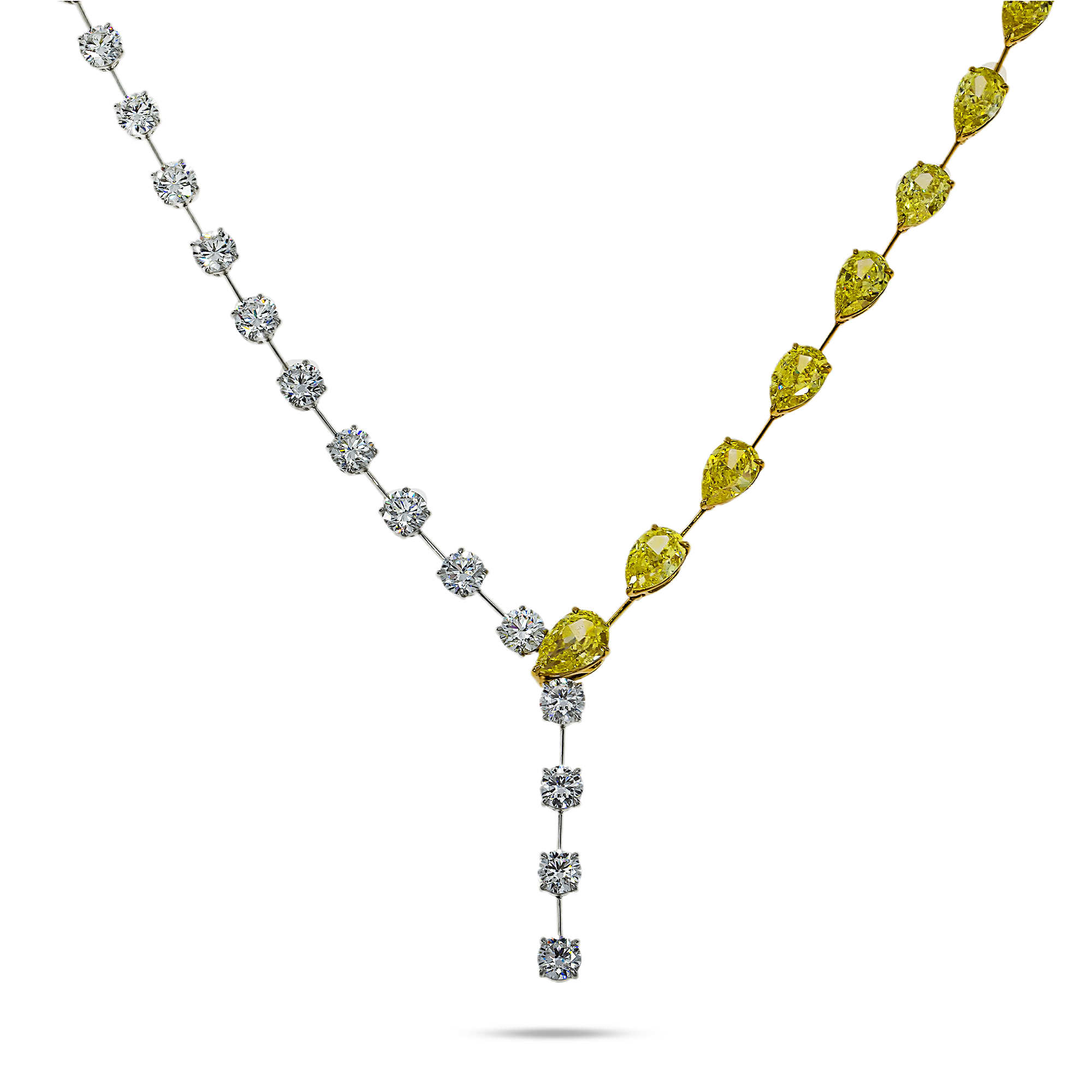 18K Two Tone Fancy Yellow Pear Cut & Round Diamond Adjustable Drop Necklace Necklace