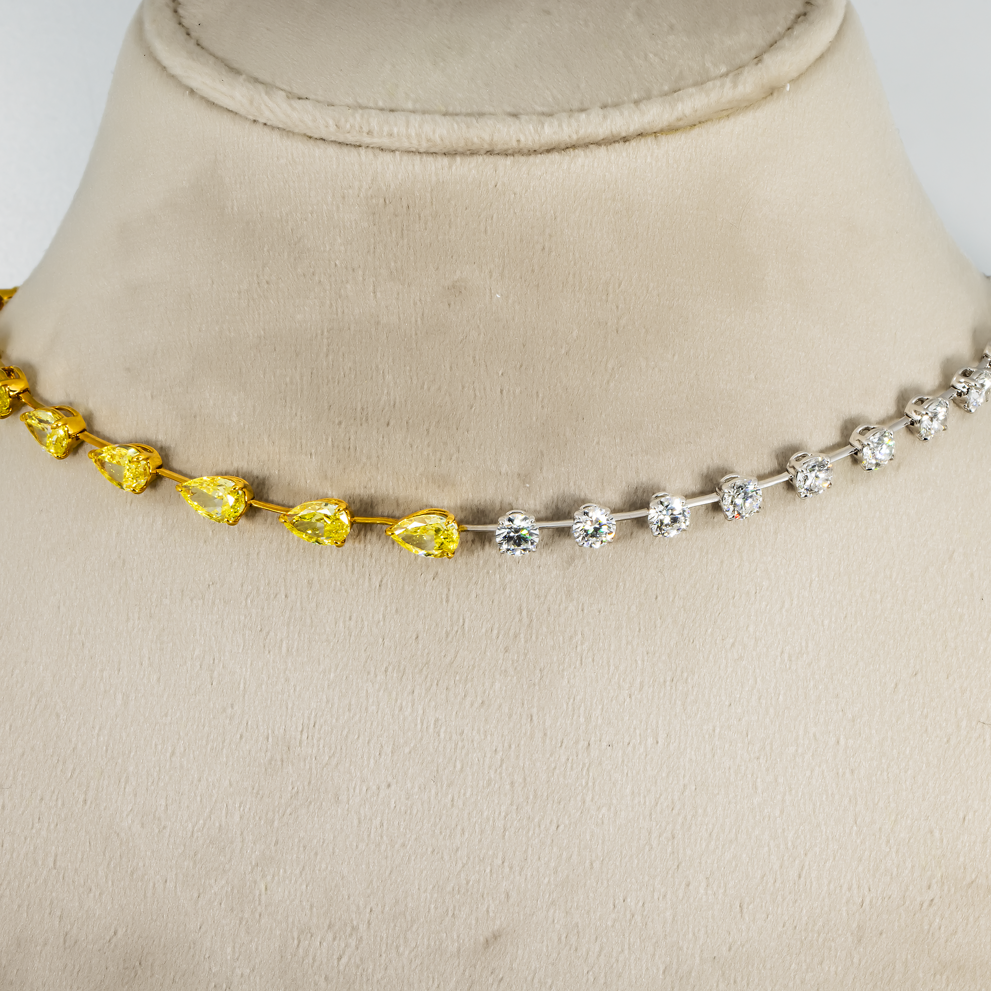 18K Two Tone Fancy Yellow Pear Cut & Round Diamond Adjustable Drop Necklace Necklace