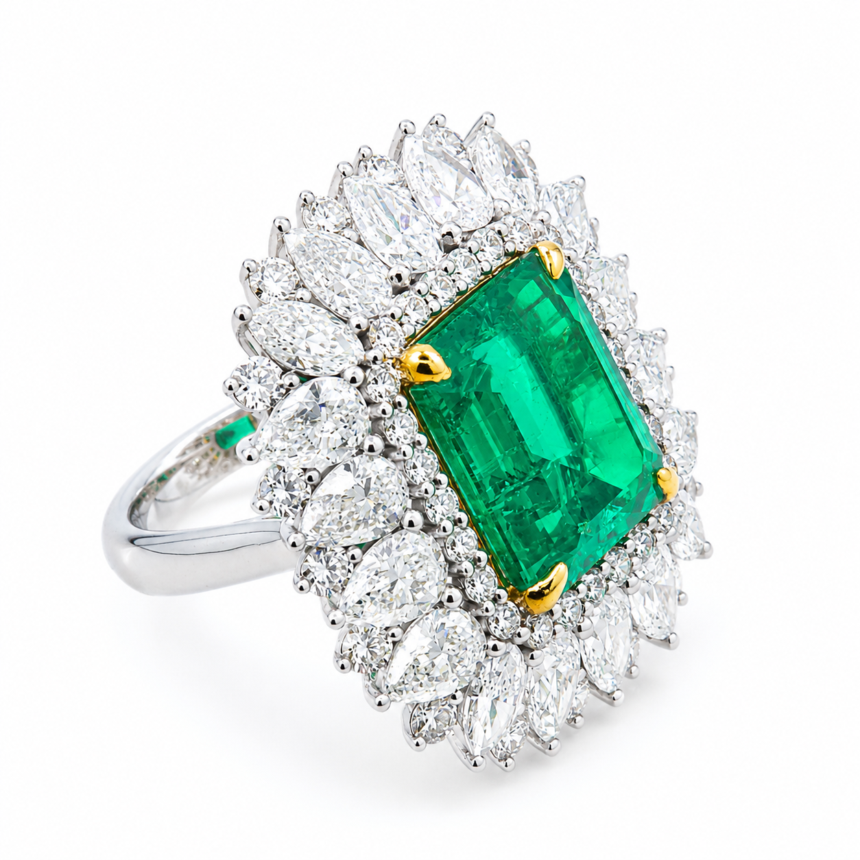 18K White Gold Emerald & Diamond Ring 17.85ctw